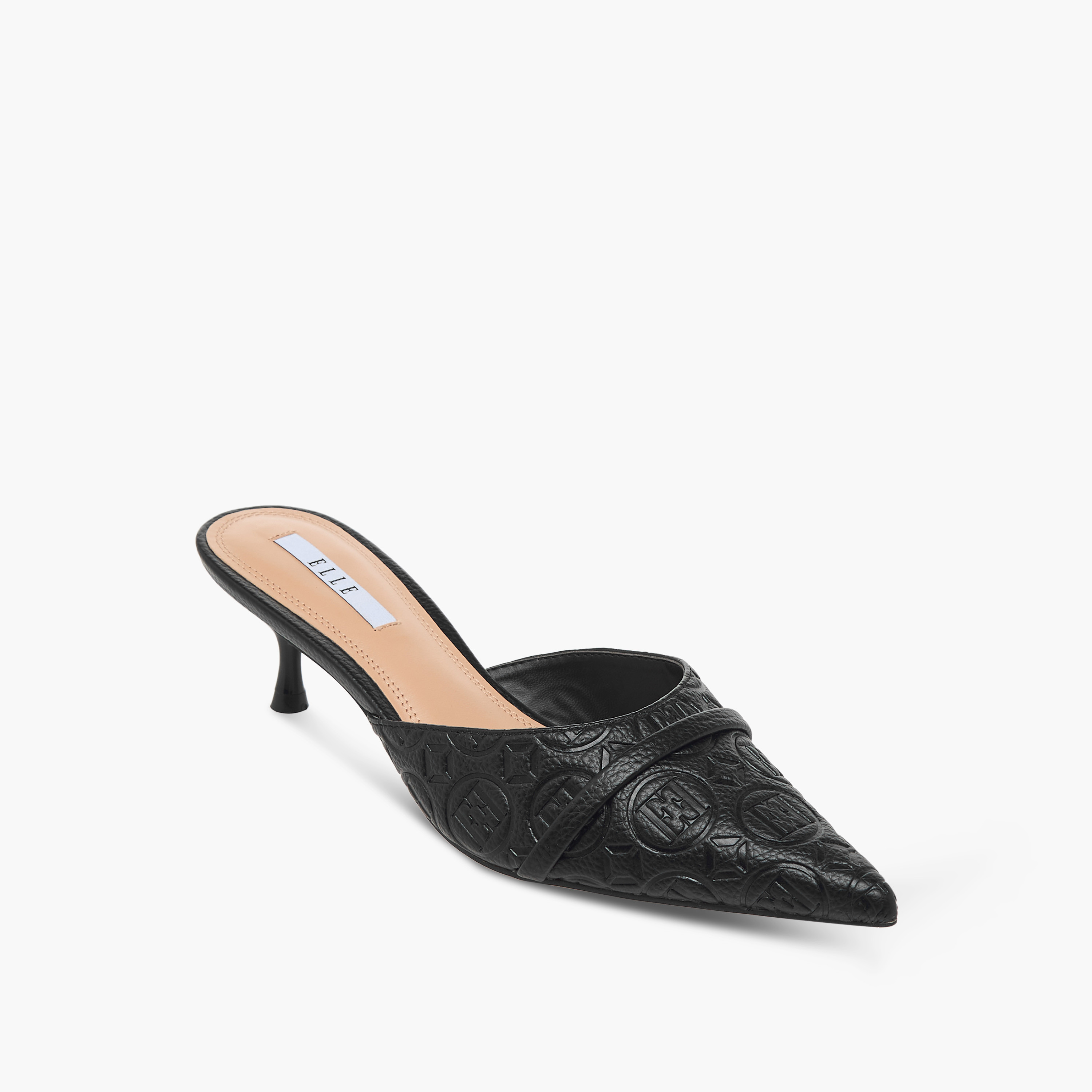 Elle Women's Monogram Embossed Slip-On Mules with Kitten Heels-women-shoes-sandals-heeled-image-3