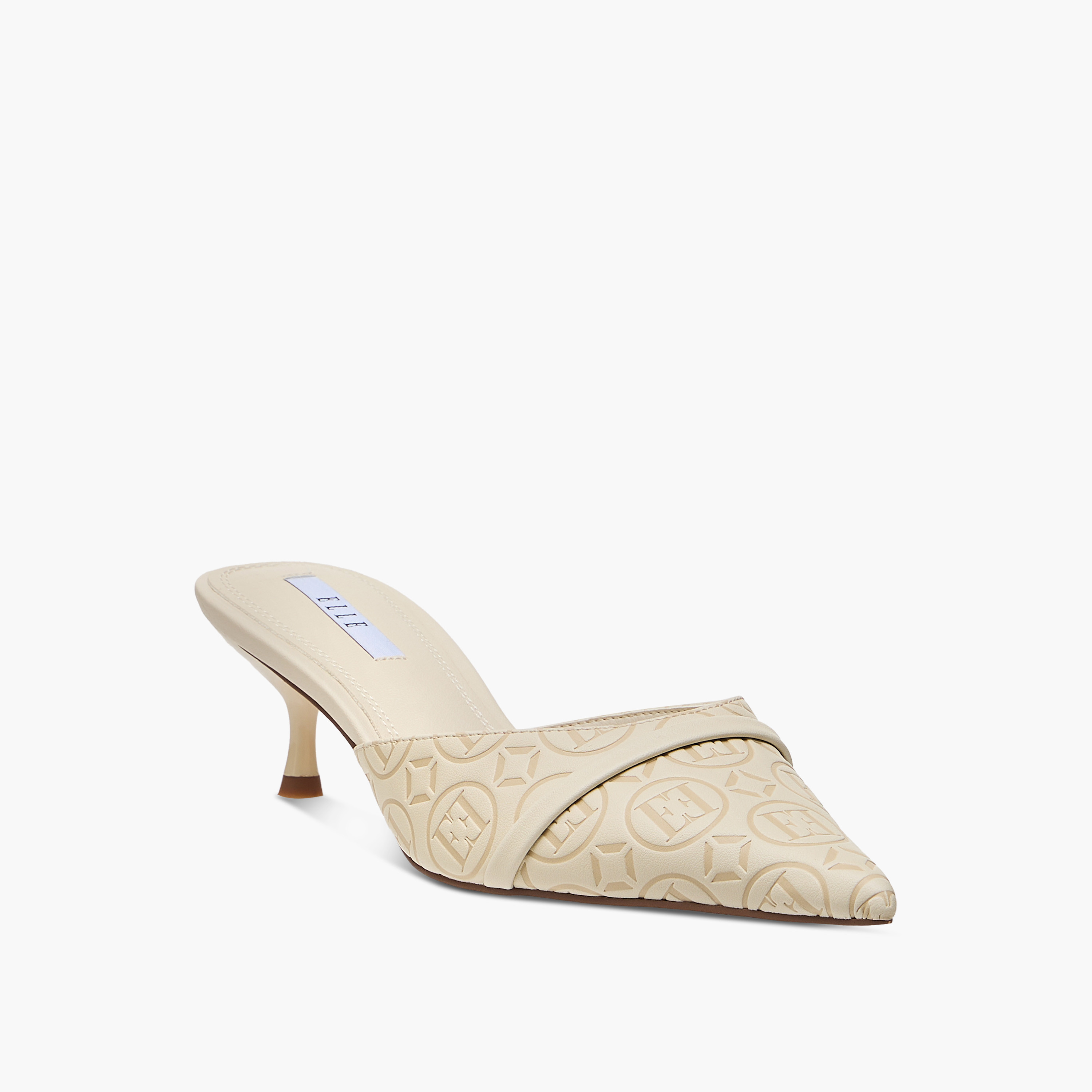 Elle Women's Monogram Detail Slip-On Mules with Kitten Heels-women-shoes-sandals-heeled-image-2