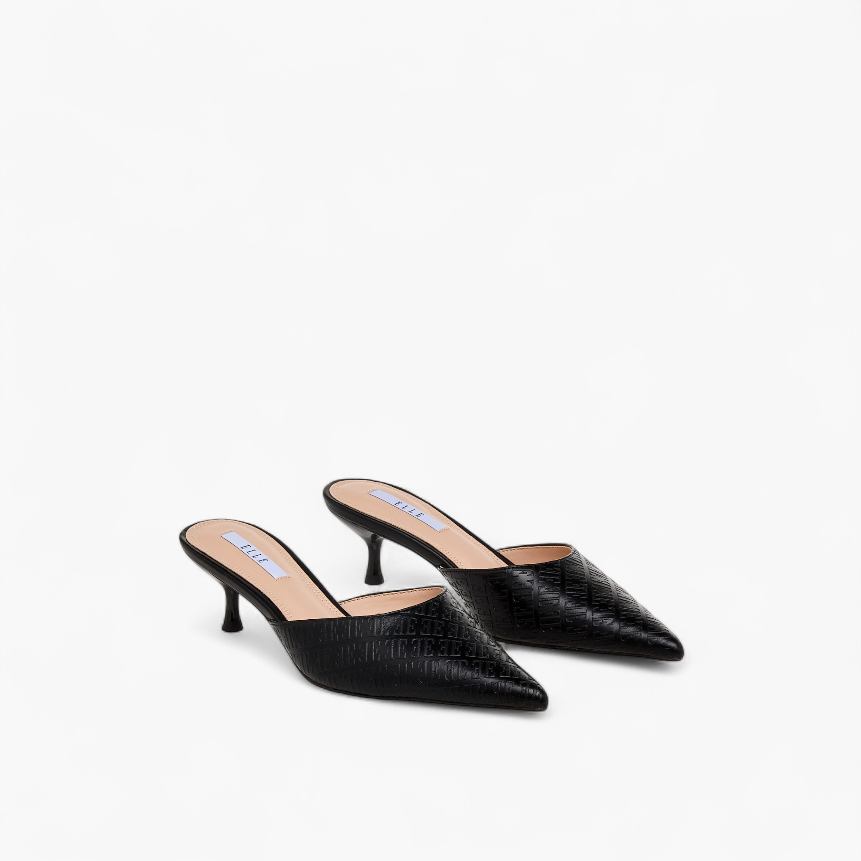 Elle Women Monogram Embossed Kitten Heel Mules-women-shoes-sandals-heeled-image-1