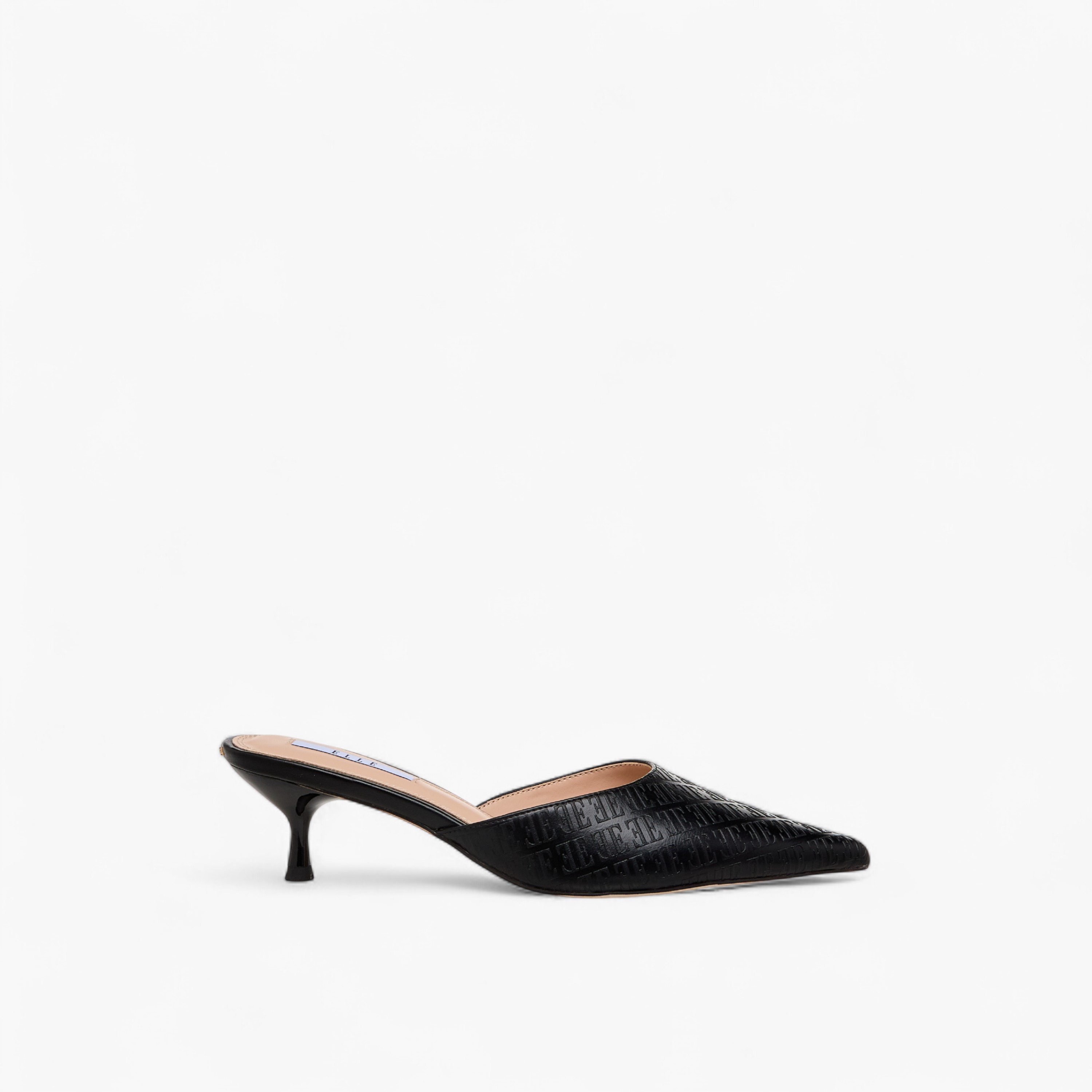 Elle Women Monogram Embossed Kitten Heel Mules-women-shoes-sandals-heeled-image-3