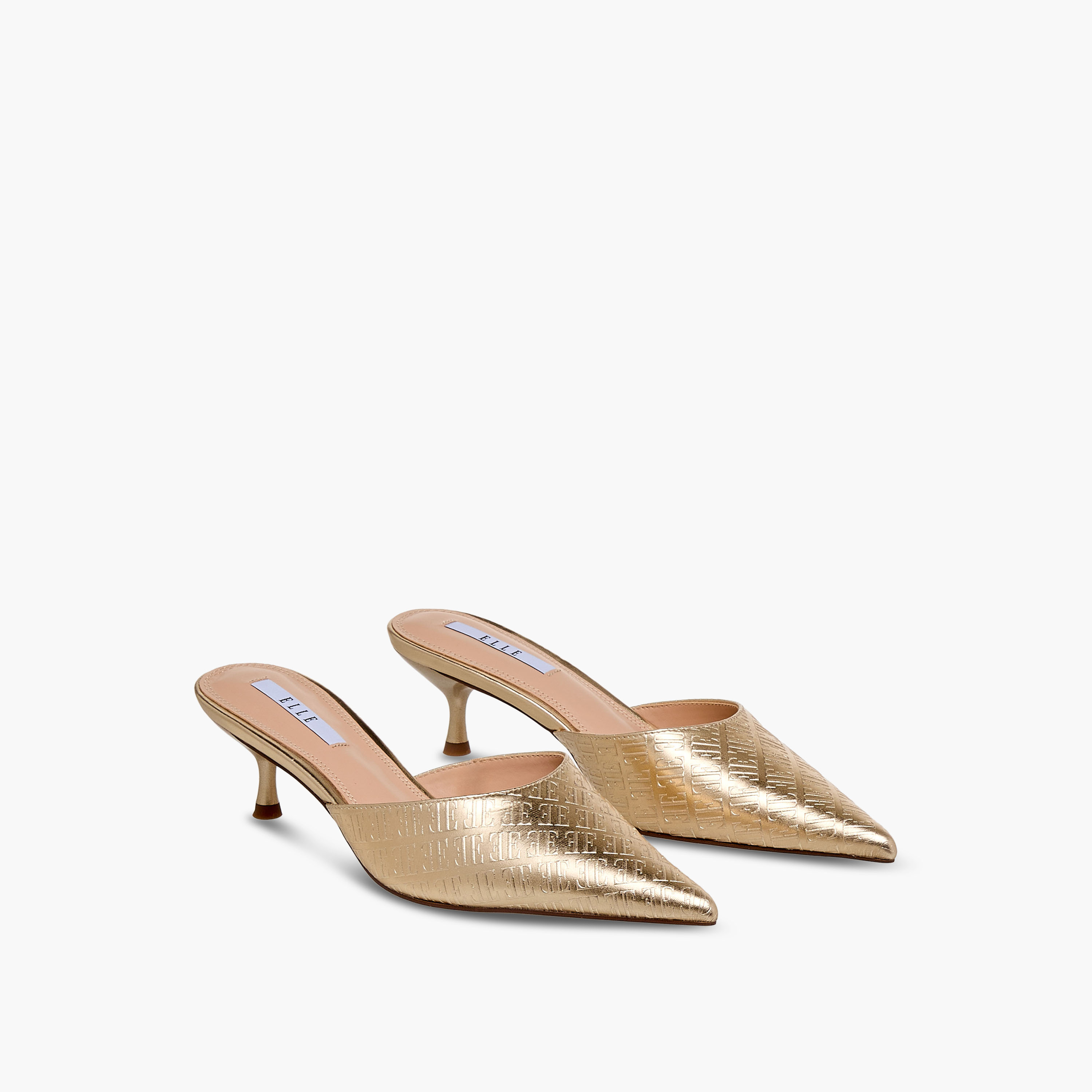 Elle Women Monogram Embossed Kitten Heel Mules-women-shoes-sandals-heeled-image-1