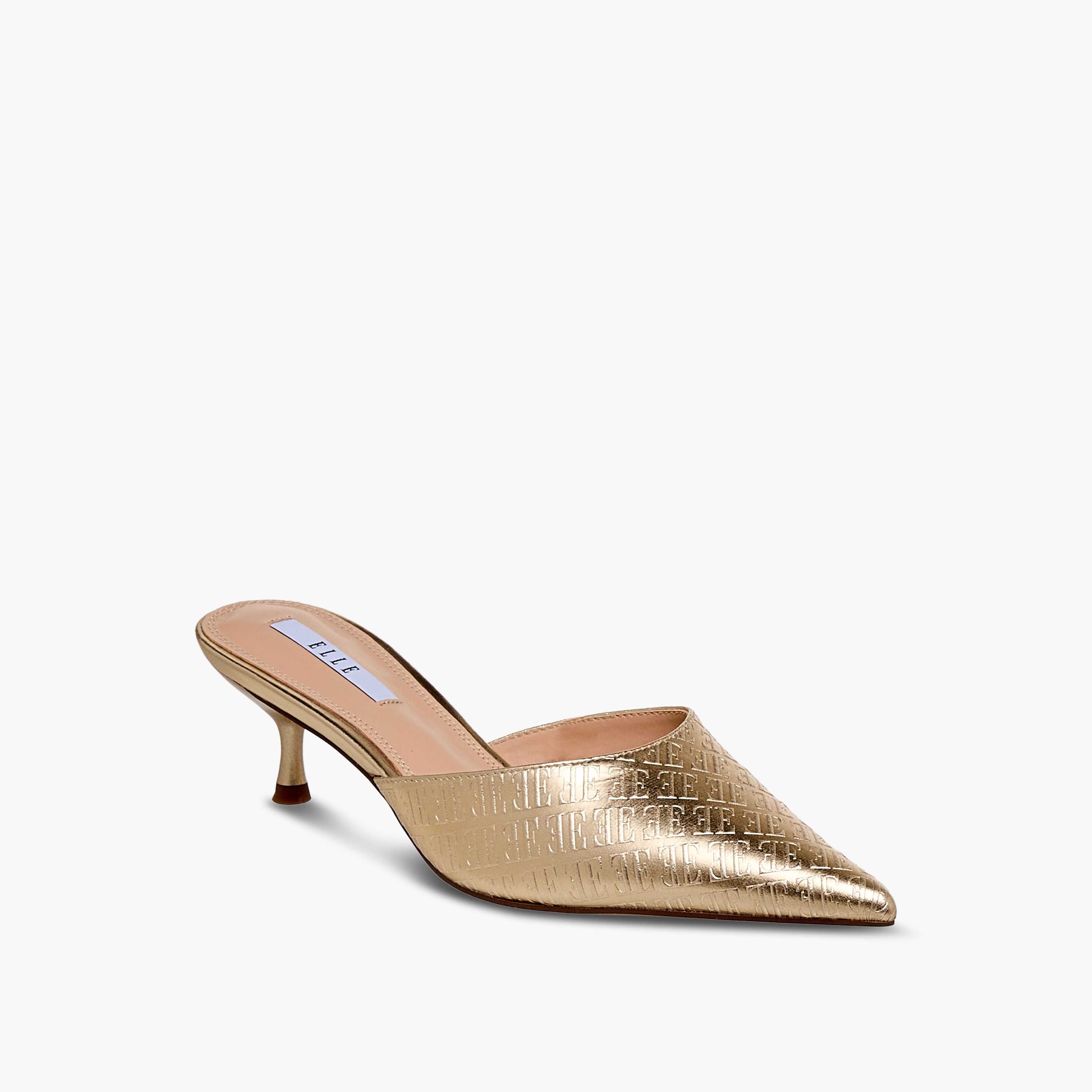 Elle Women Monogram Embossed Kitten Heel Mules-women-shoes-sandals-heeled-image-2
