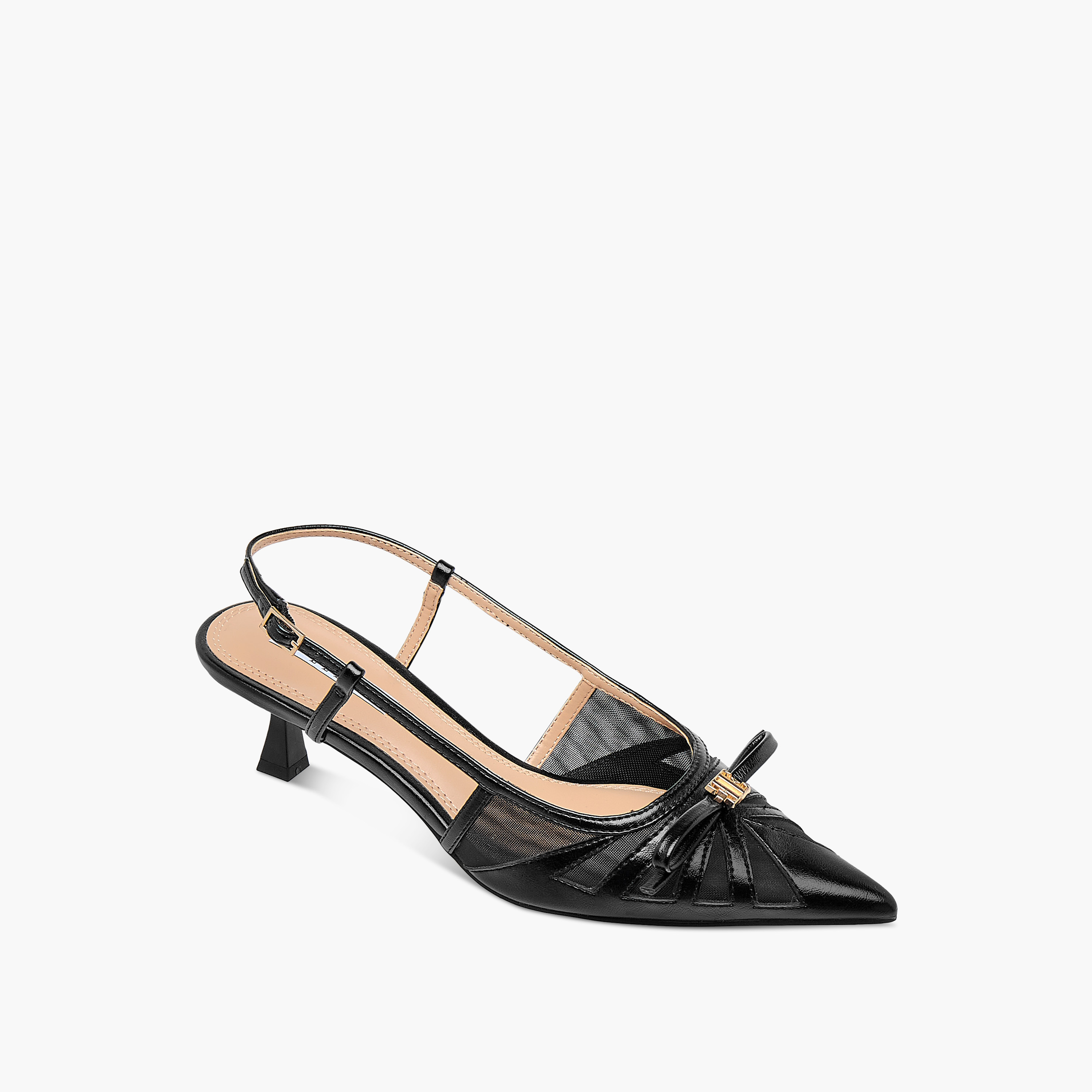 Elle Women's Bow Accent Shoes with Buckle Closure and Kitten Heels-women-shoes-sandals-heeled-image-2