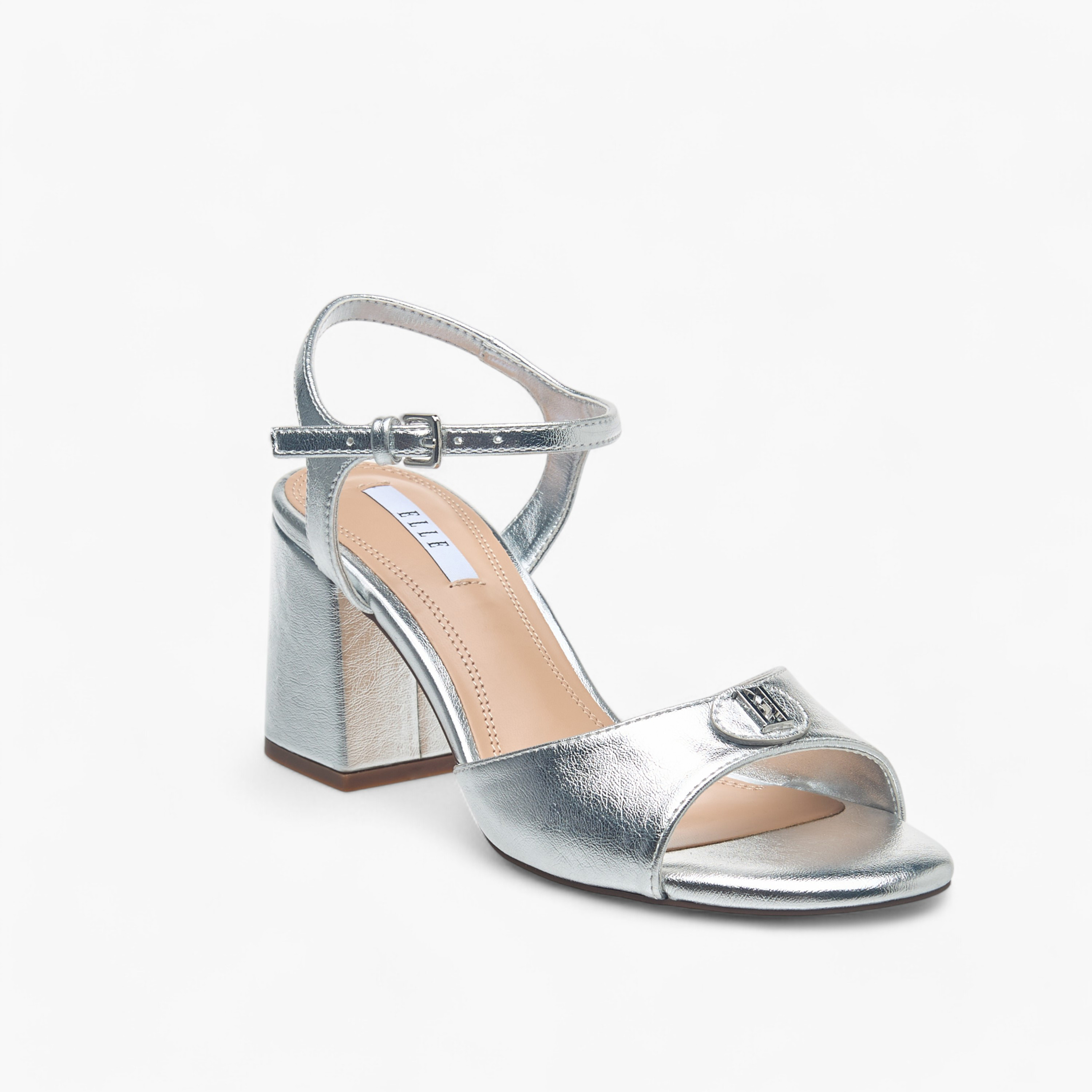 صندل بكعب سميك وإبزيم إغلاق وتزيينات شعار للنساء من إل-women-shoes-sandals-heeled-image-2