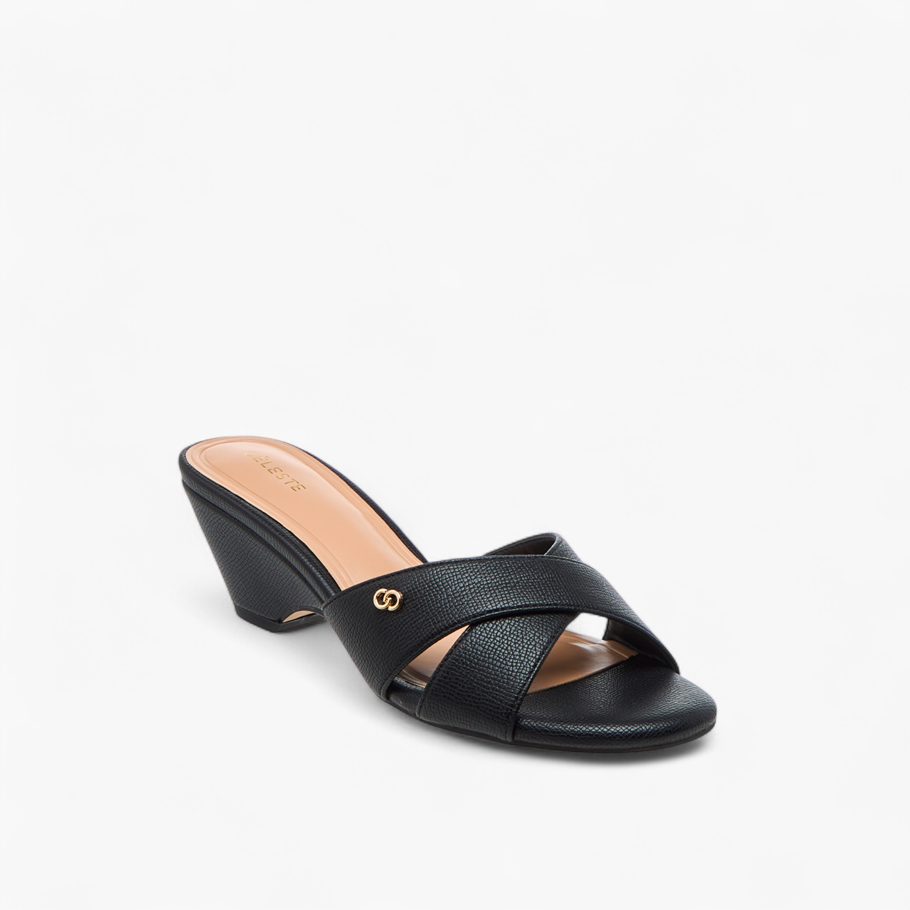 Celeste Women's Textured Cross Strap Sandals with Block Heels-women-shoes-sandals-heeled-image-2
