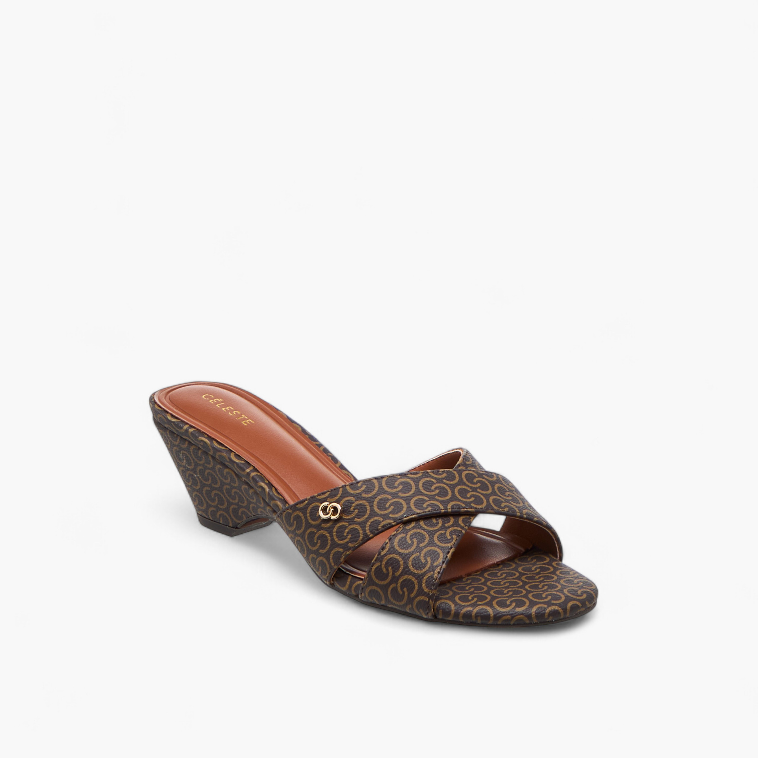 Celeste Women's Monogram Print Cross Strap Sandals with Block Heels-women-shoes-sandals-heeled-image-2