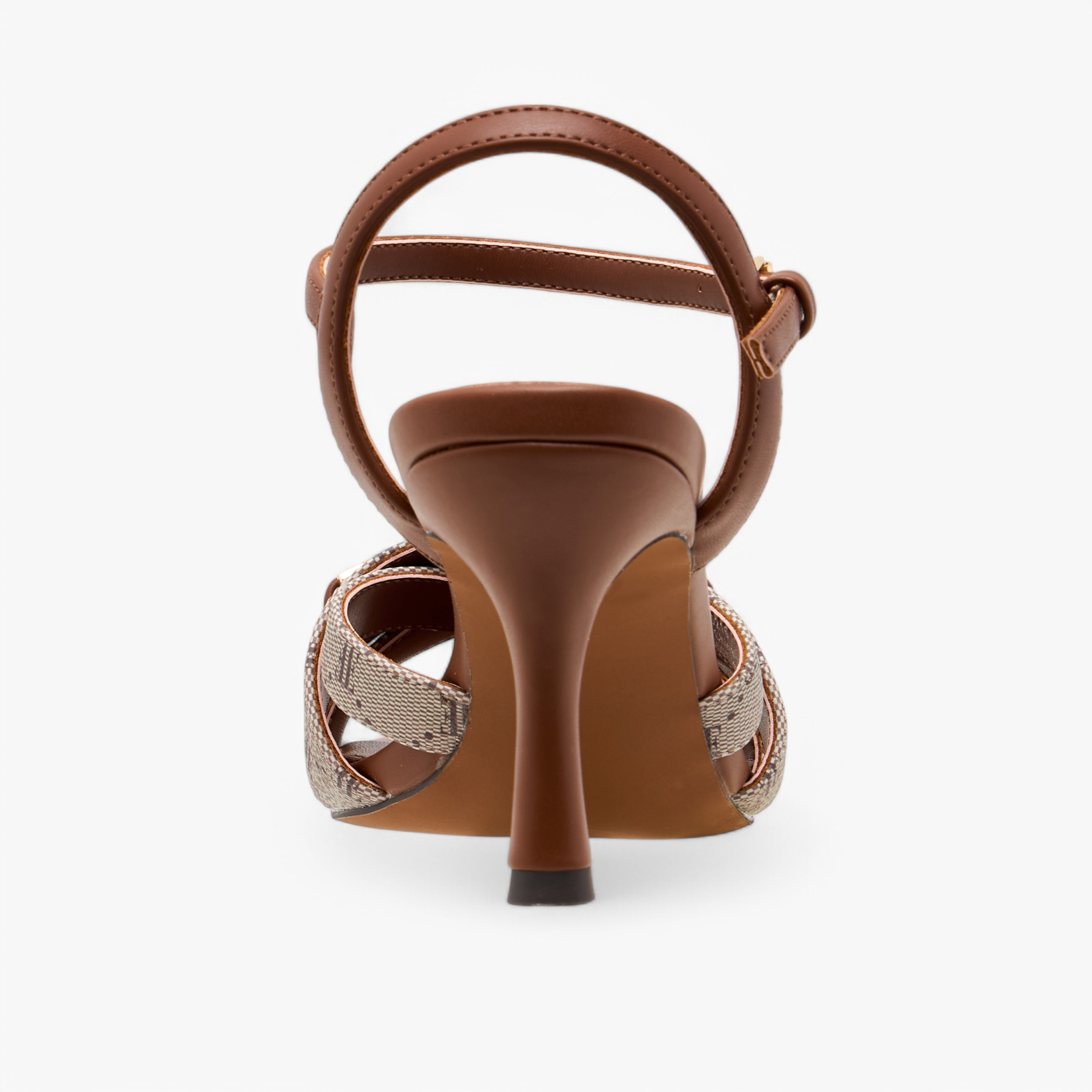 Elle Women's Monogram Print Strap Sandals with Buckle Closure-women-shoes-sandals-heeled-image-4