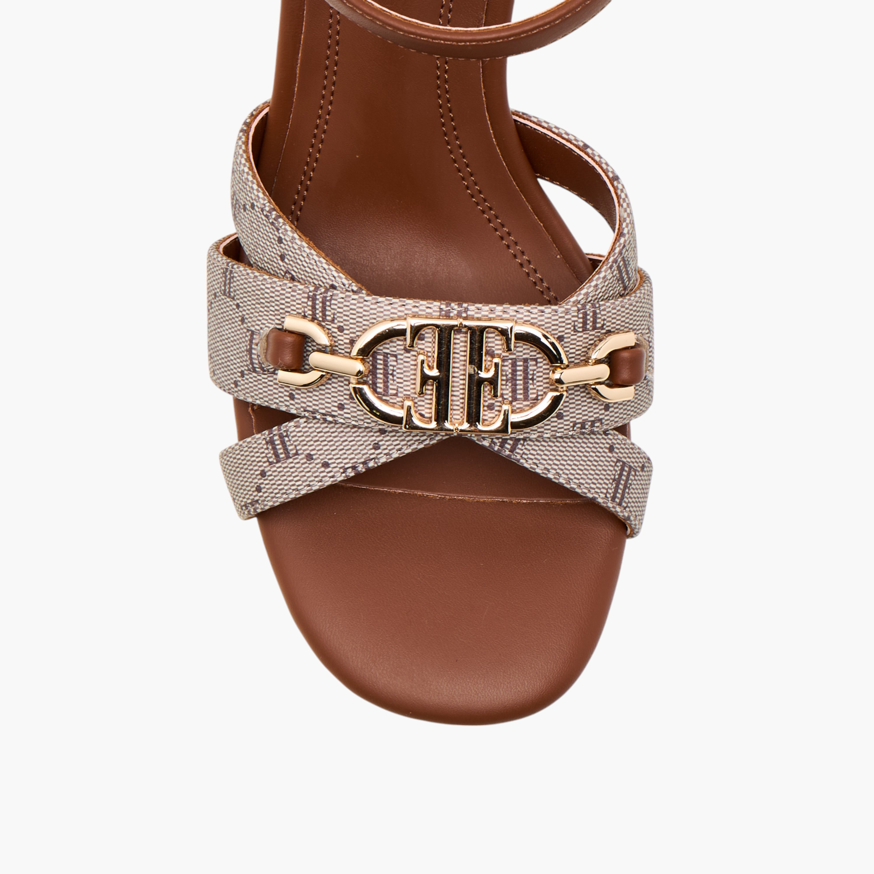 Elle Women's Monogram Print Strap Sandals with Buckle Closure-women-shoes-sandals-heeled-image-5