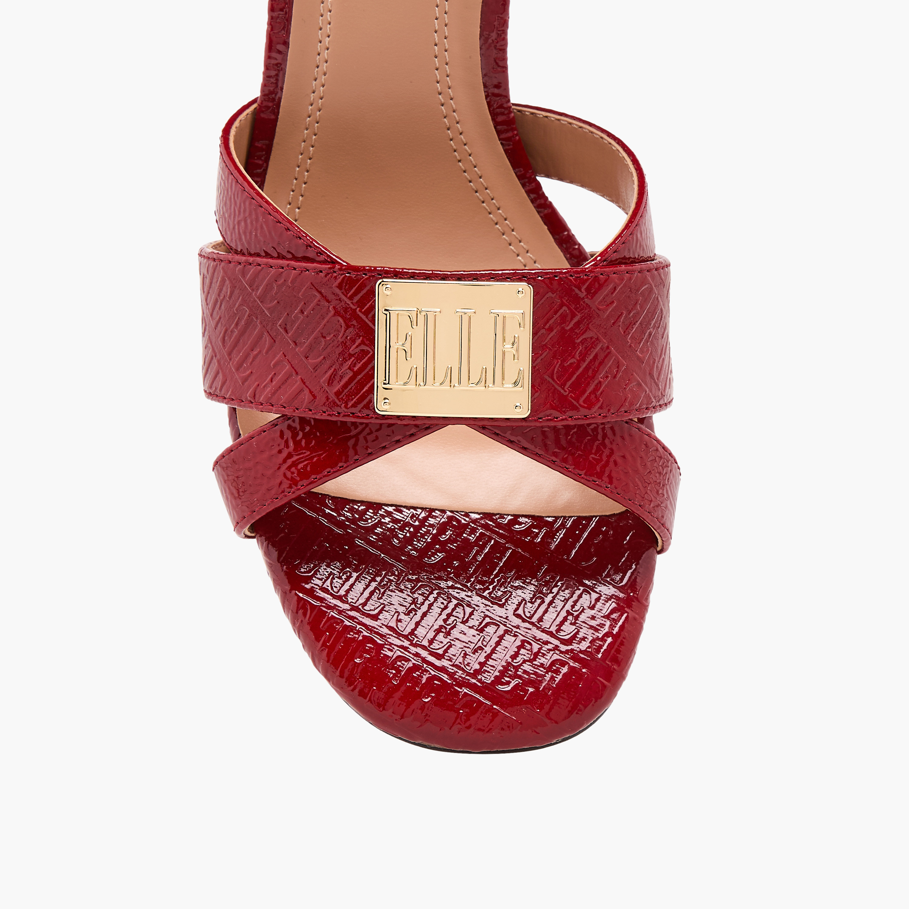 صندل بنقوش مونوجرام وكعب رفيع وإبزيم إغلاق للنساء من إيل-women-shoes-sandals-heeled-image-4