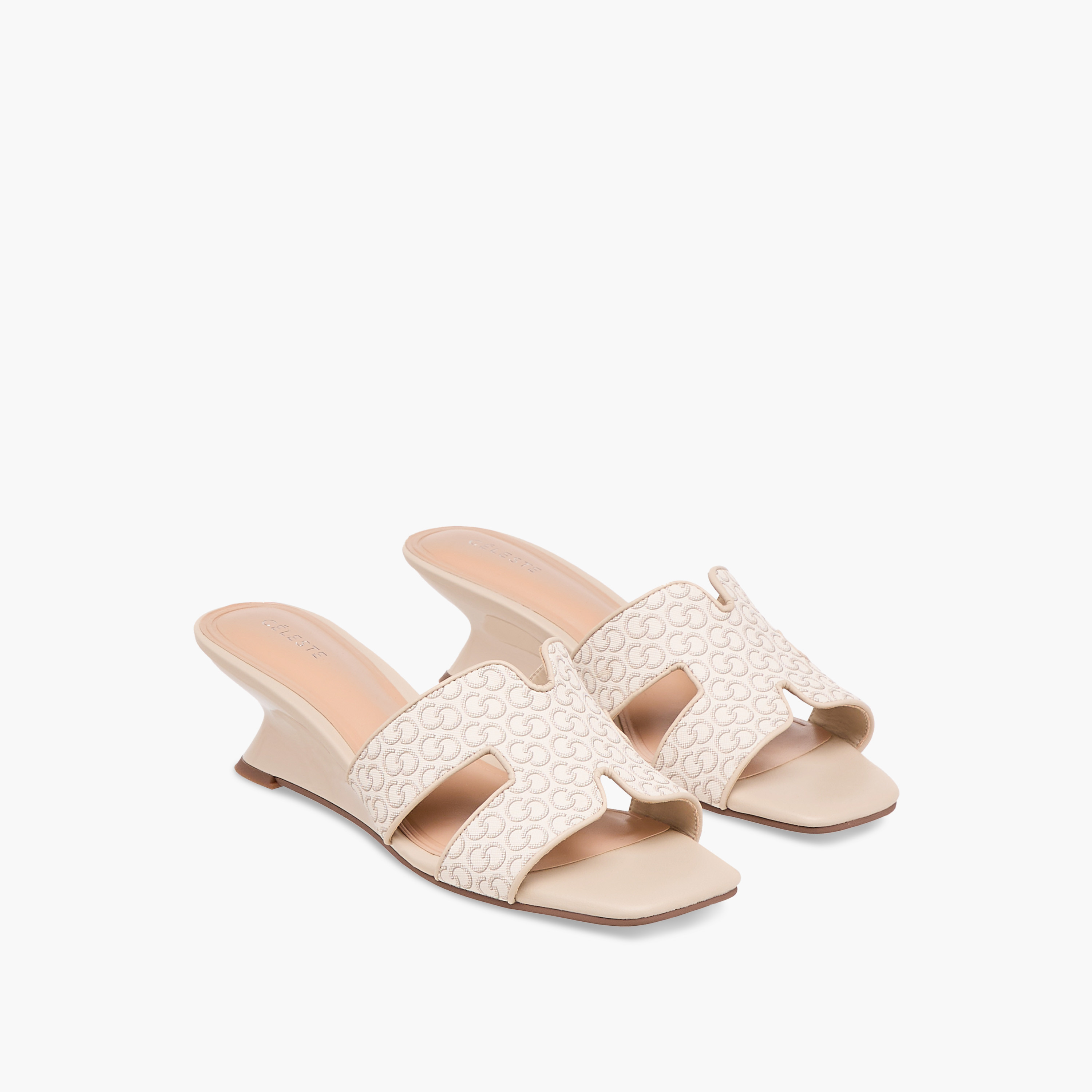 Celeste Women's Monogram Print Slip-On Sandals with Wedge Heels-women-shoes-sandals-heeled-image-1
