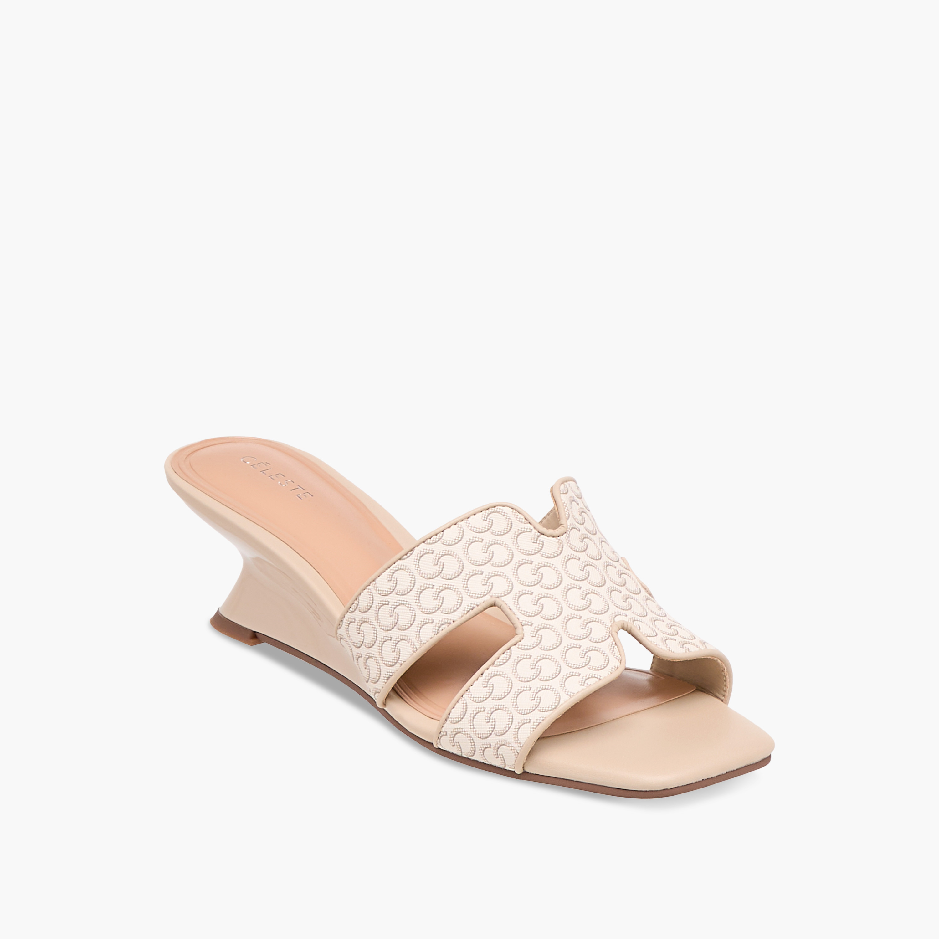 Celeste Women's Monogram Print Slip-On Sandals with Wedge Heels-women-shoes-sandals-heeled-image-2