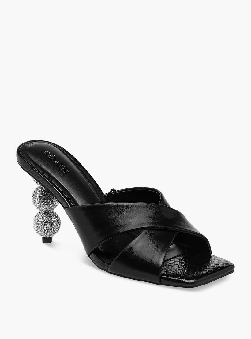 صندل سهل الارتداء بأحزمة متقاطعة وتزيينات وكعب ستيليتو للنساء من سيليست-women-shoes-sandals-heeled-image-2