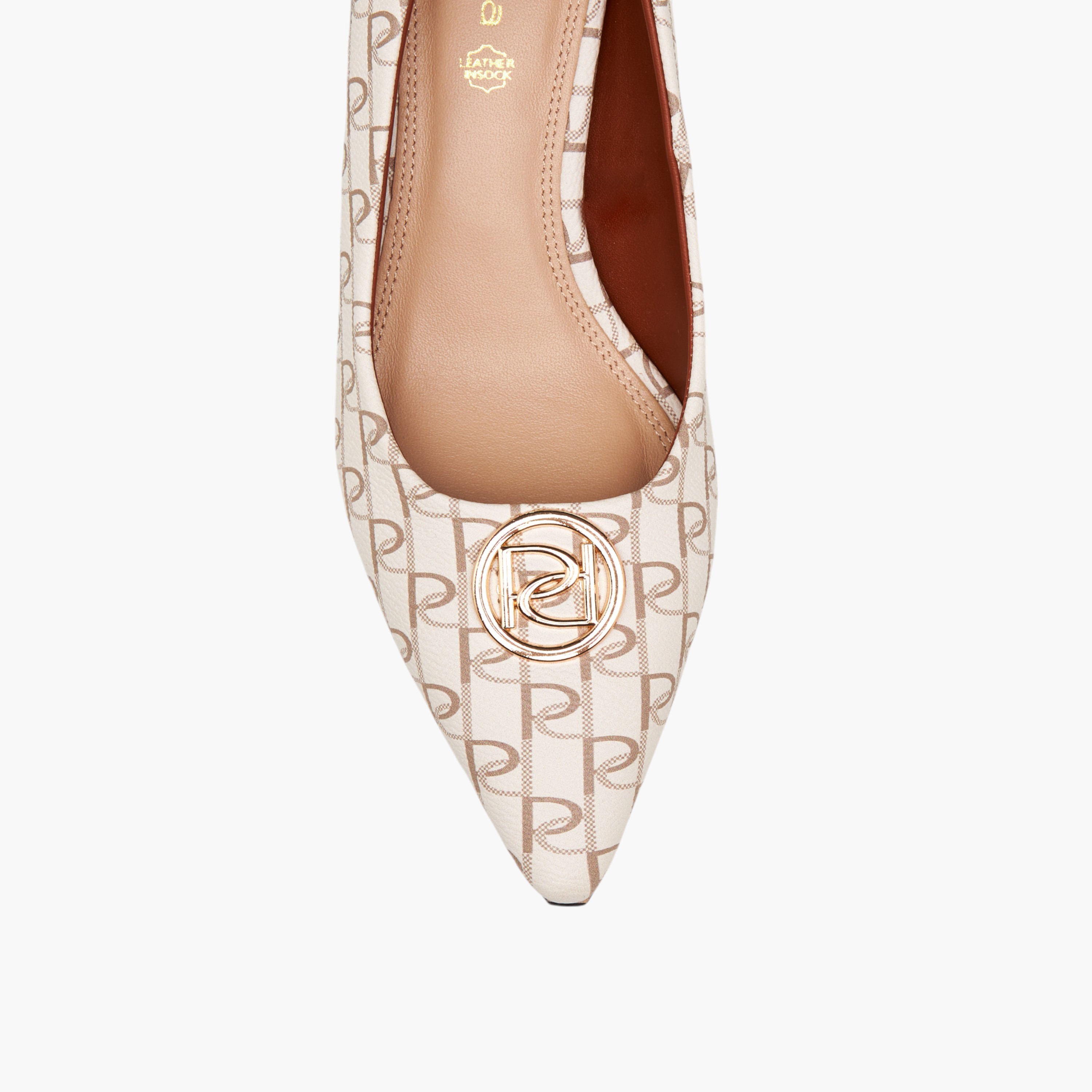 Paprika Monogram Print Slip-On Pumps with Stiletto Heels-women-shoes-heels-image-4
