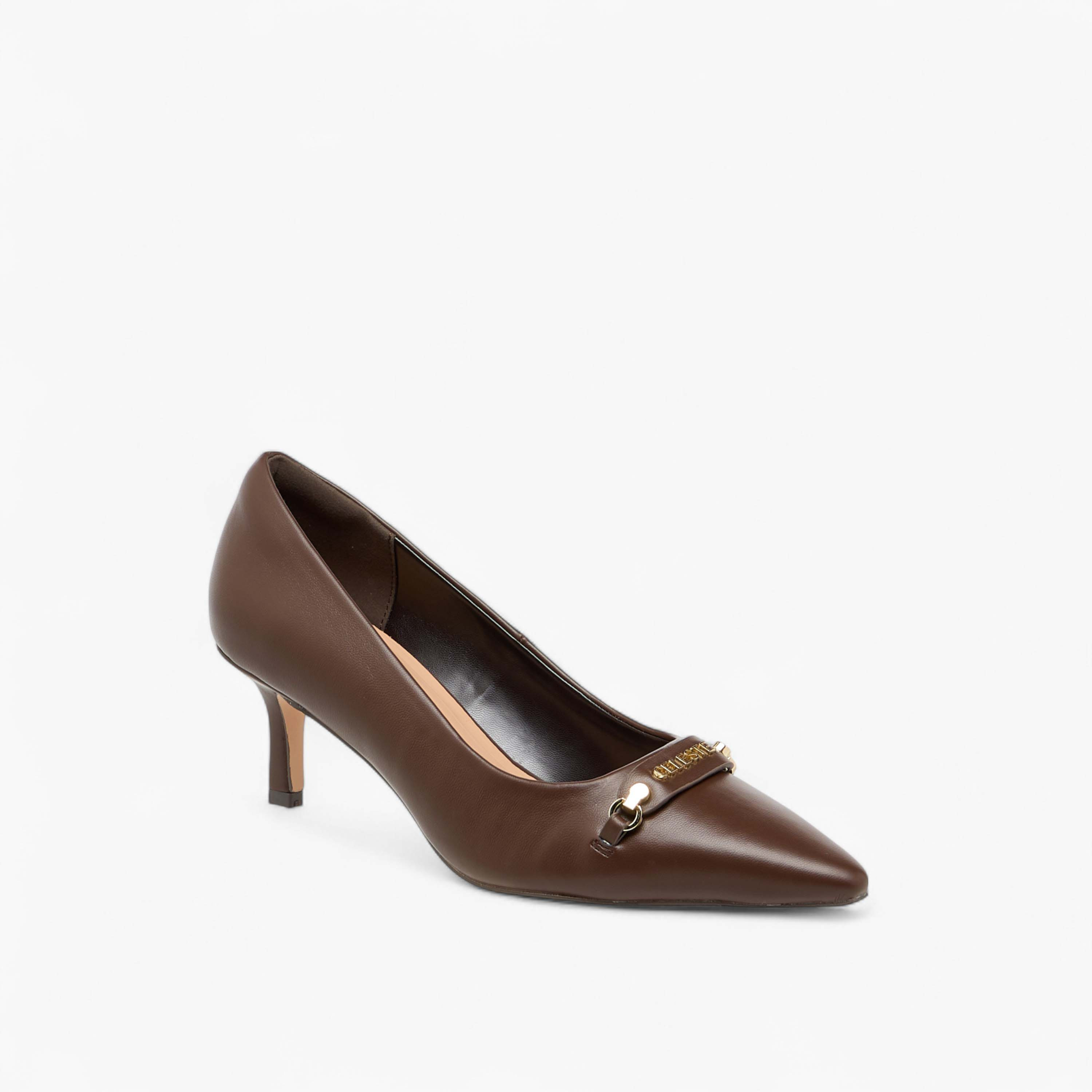 Celeste Women's Metal Accent Pointed Toe Pumps with Kitten Heels-women-shoes-heels-image-2