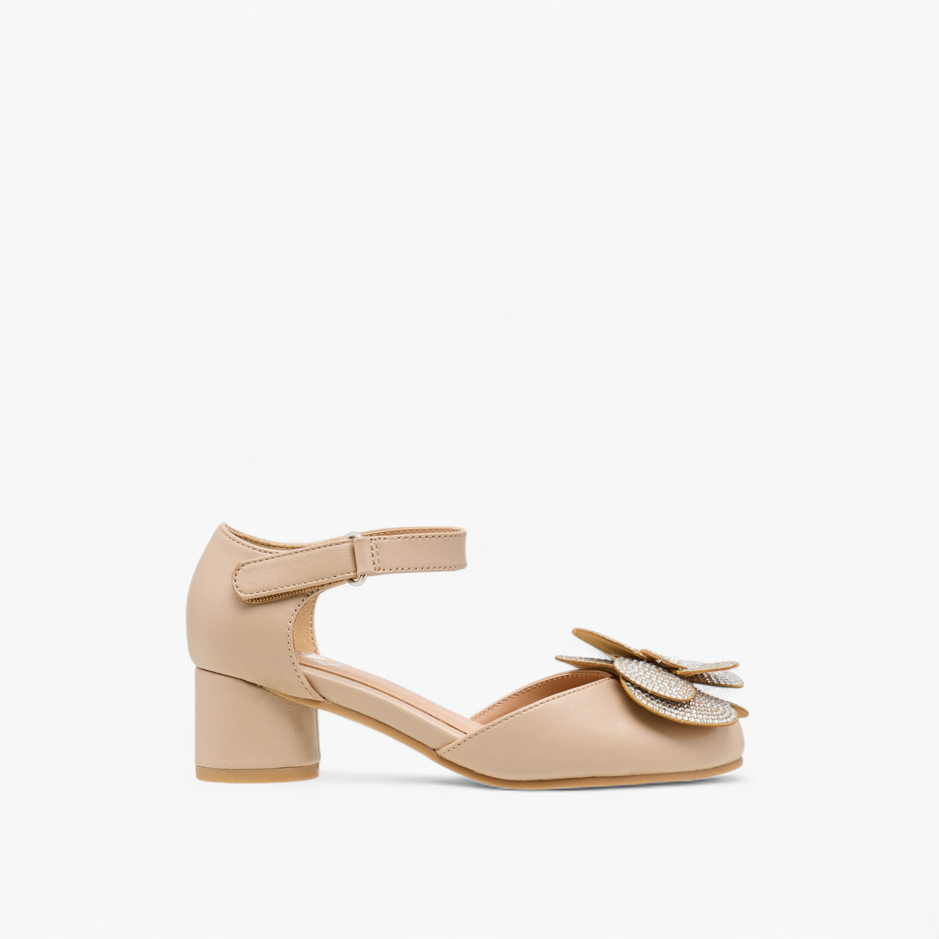 Pablosky Girls' Floral Embellished Block Heeled Sandals with Hook and Loop Closure-girls-shoes-sandals-image-3