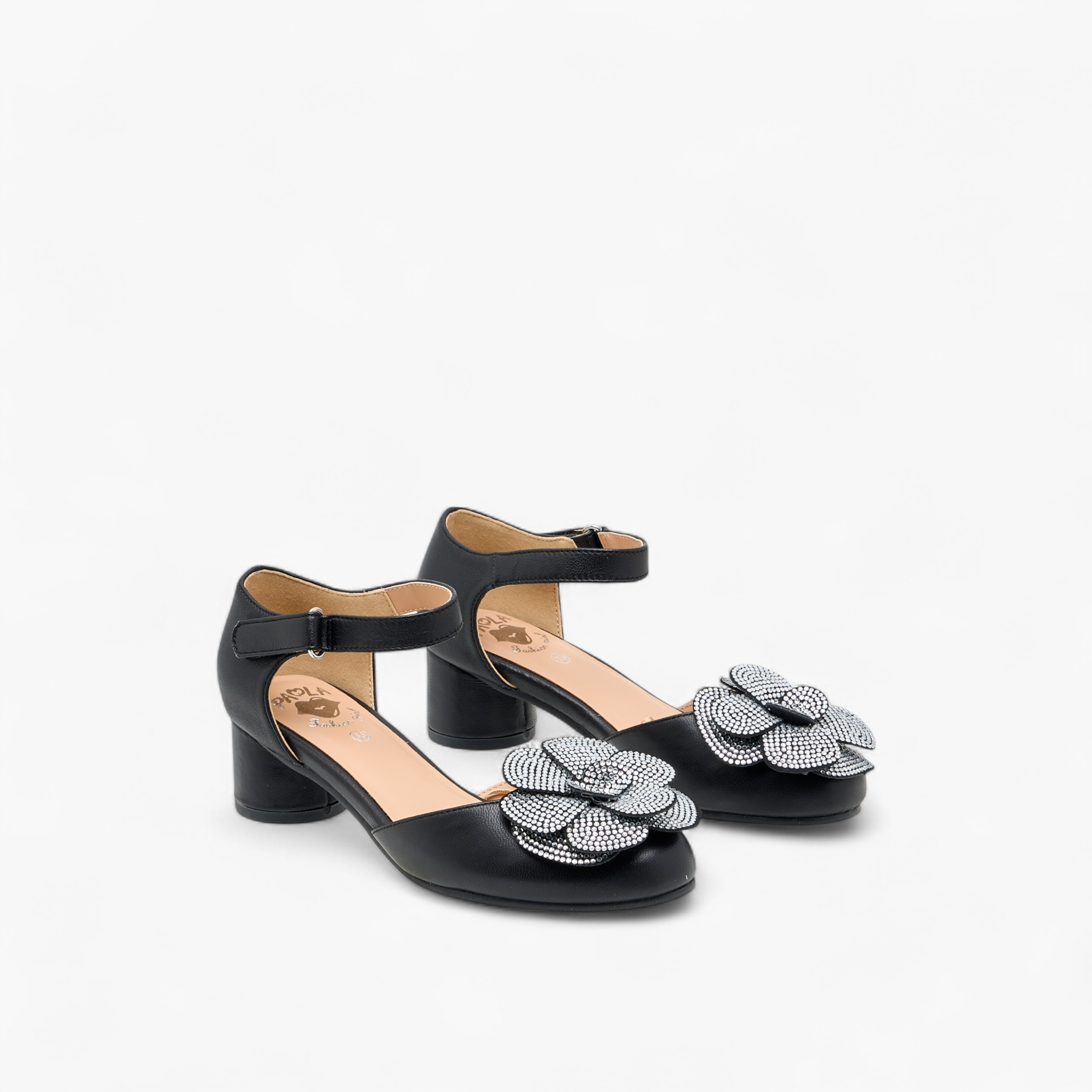 Pablosky Girls' Floral Embellished Block Heeled Sandals with Hook and Loop Closure-girls-shoes-sandals-image-1