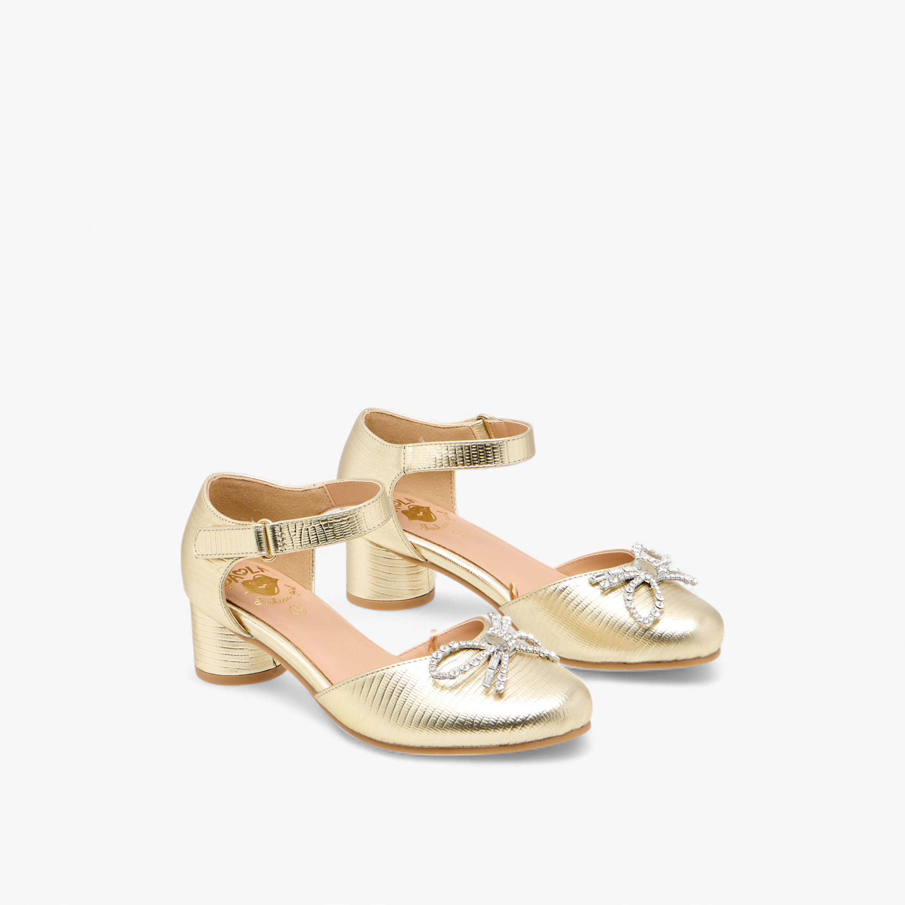 Pablosky Girls' Bow Embellished Block Heeled Sandals with Hook and Loop Closure-girls-shoes-sandals-image-1