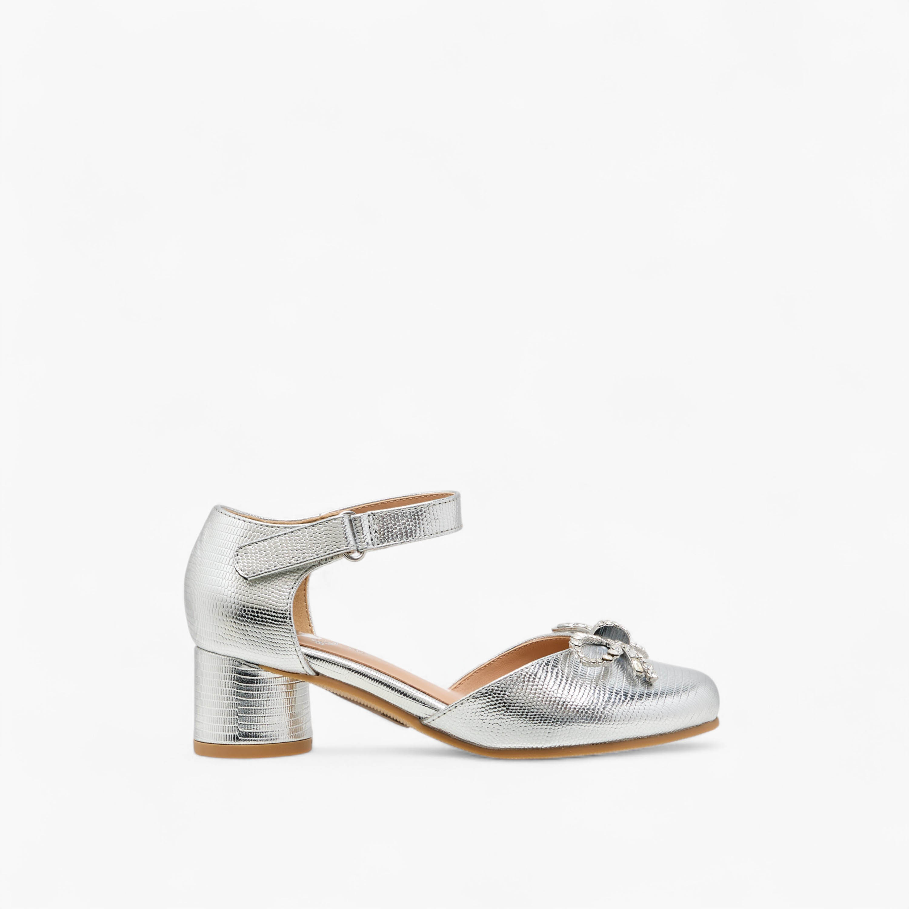 Pablosky Girls' Bow Embellished Block Heeled Sandals with Hook and Loop Closure-girls-shoes-sandals-image-3