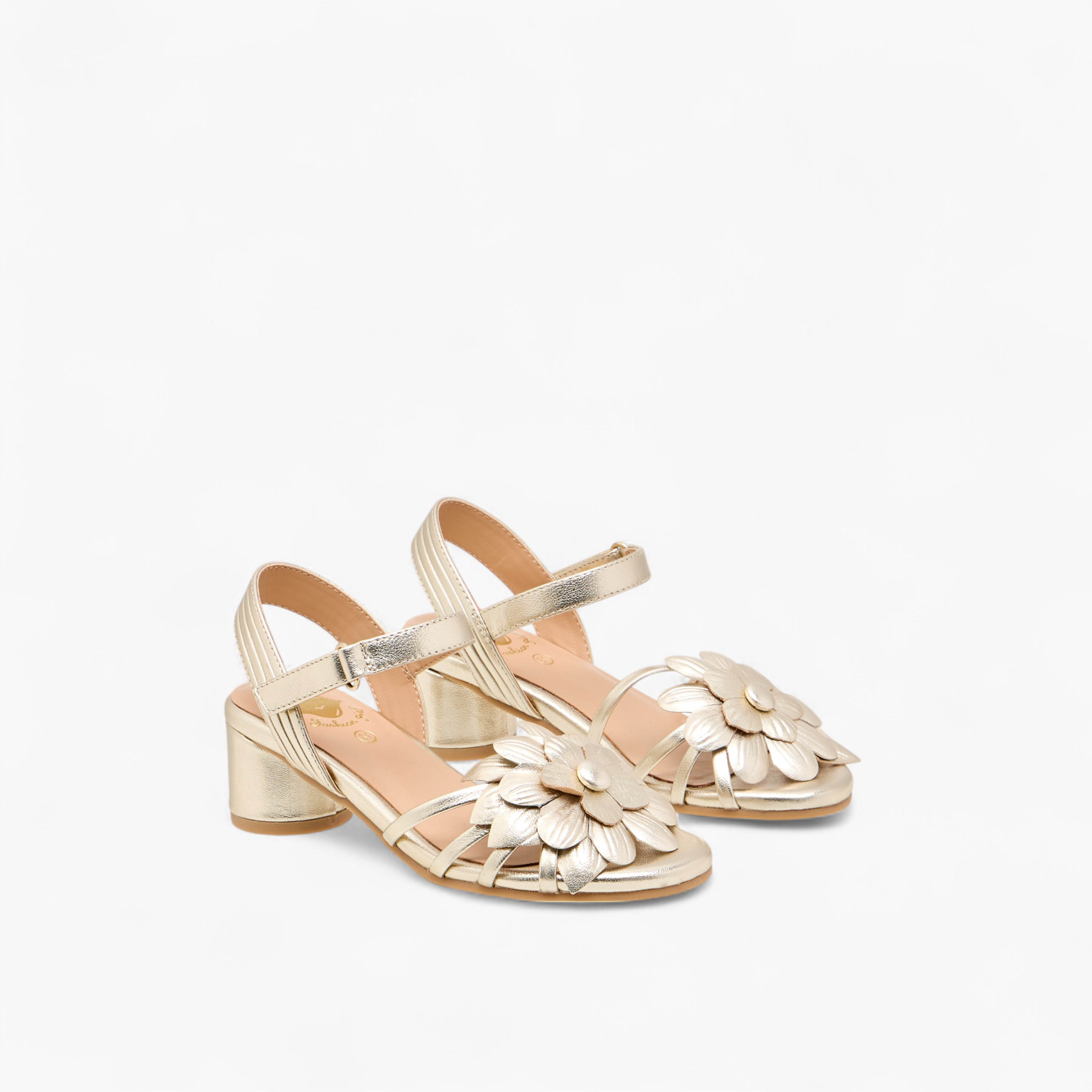 Pablosky Girls' Floral Accent Block Heeled Sandals with Hook and Loop Closure-girls-shoes-sandals-image-1