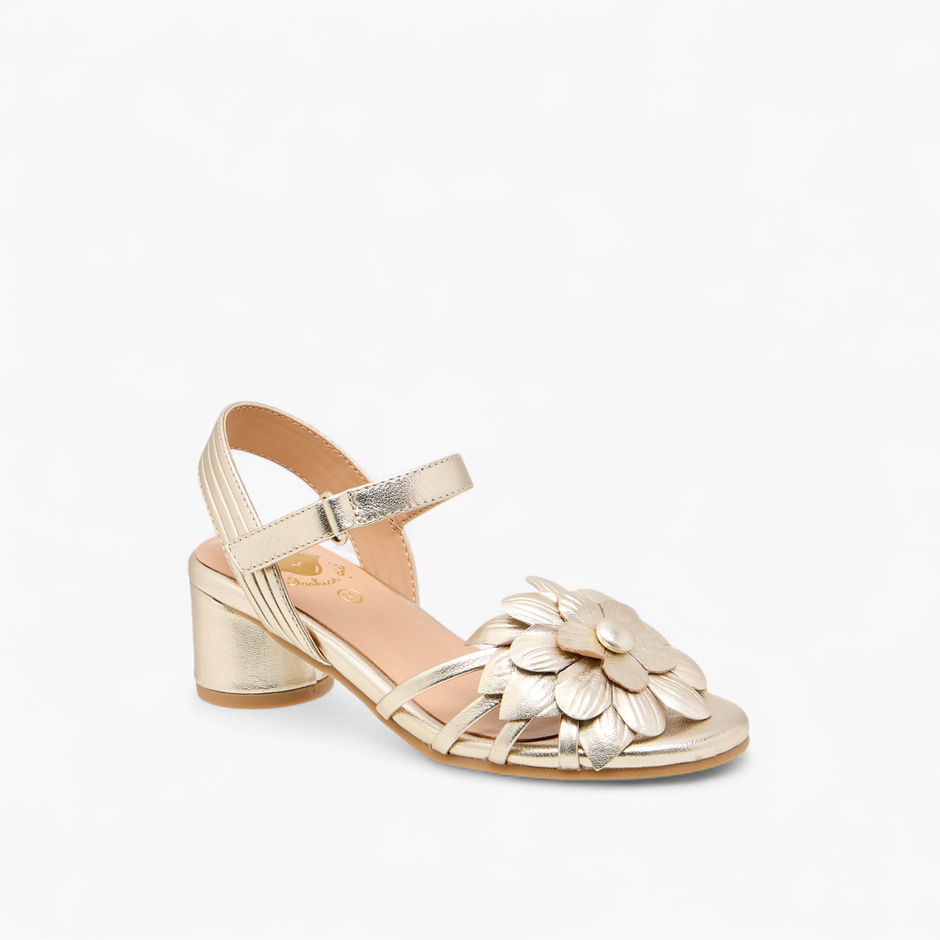 Pablosky Girls' Floral Accent Block Heeled Sandals with Hook and Loop Closure-girls-shoes-sandals-image-2