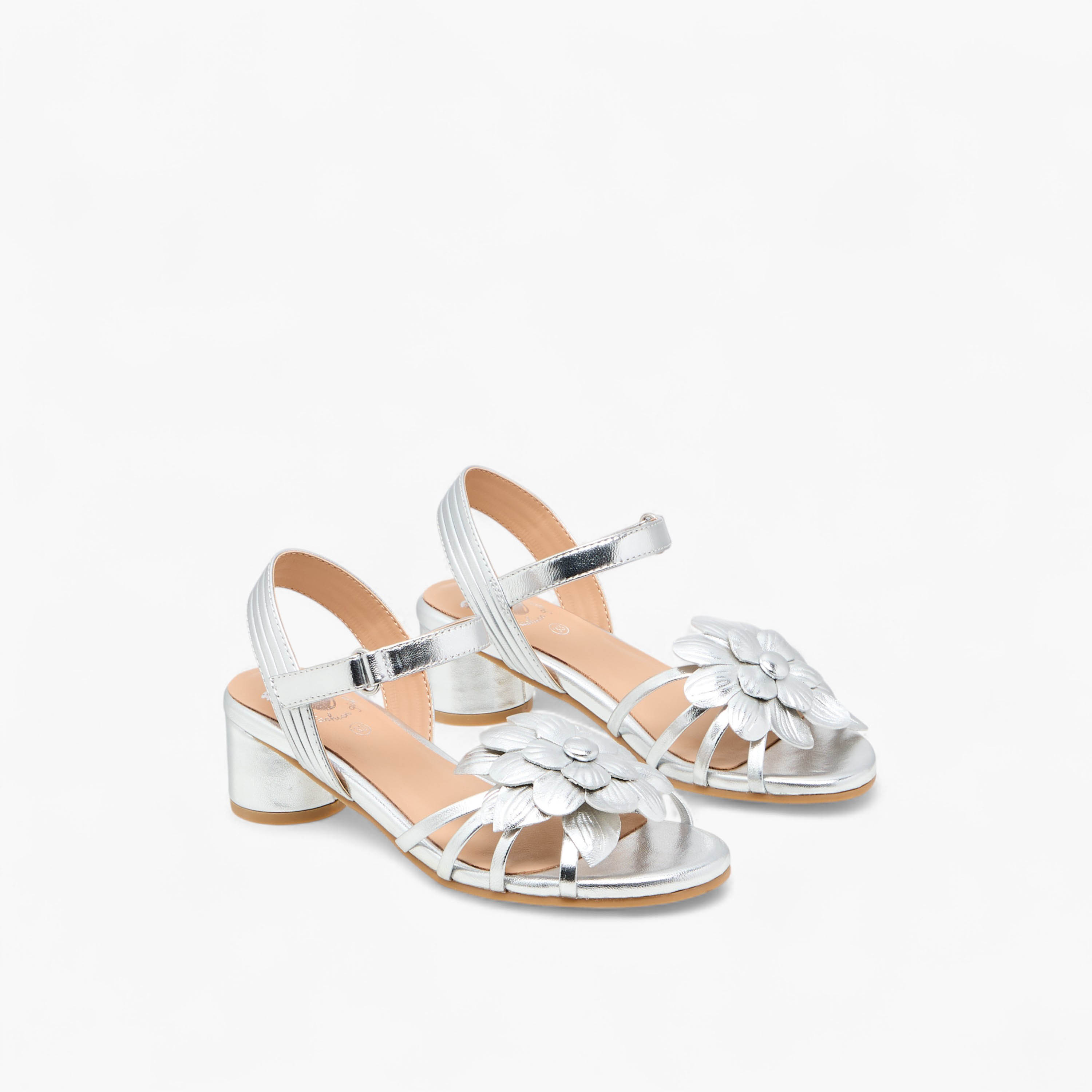 Pablosky Girls' Floral Accent Block Heeled Sandals with Hook and Loop Closure-girls-shoes-sandals-image-1