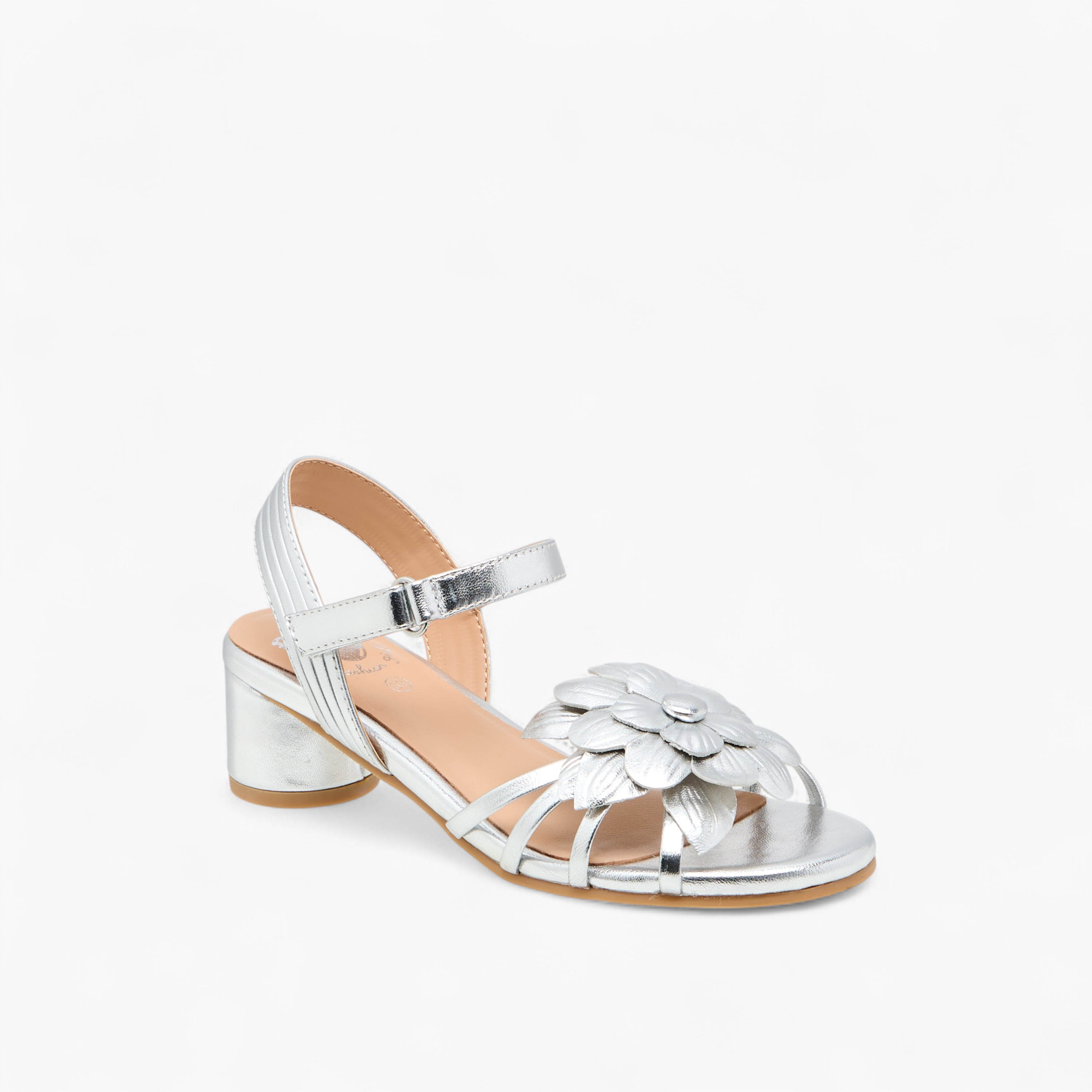 Pablosky Girls' Floral Accent Block Heeled Sandals with Hook and Loop Closure-girls-shoes-sandals-image-2