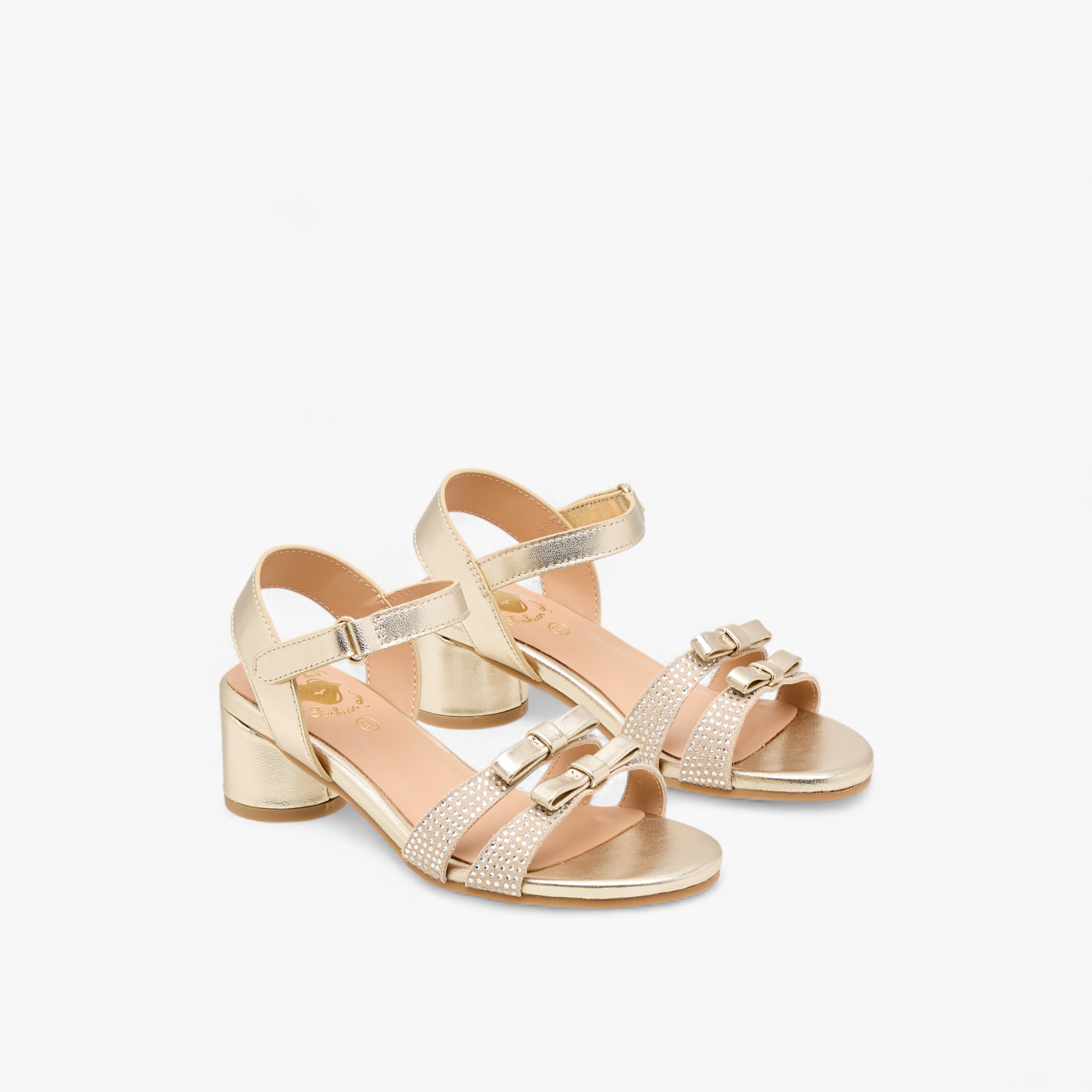 Pablosky Girls' Bow Detail Block Heeled Sandals with Hook and Loop Closure-girls-shoes-sandals-image-1