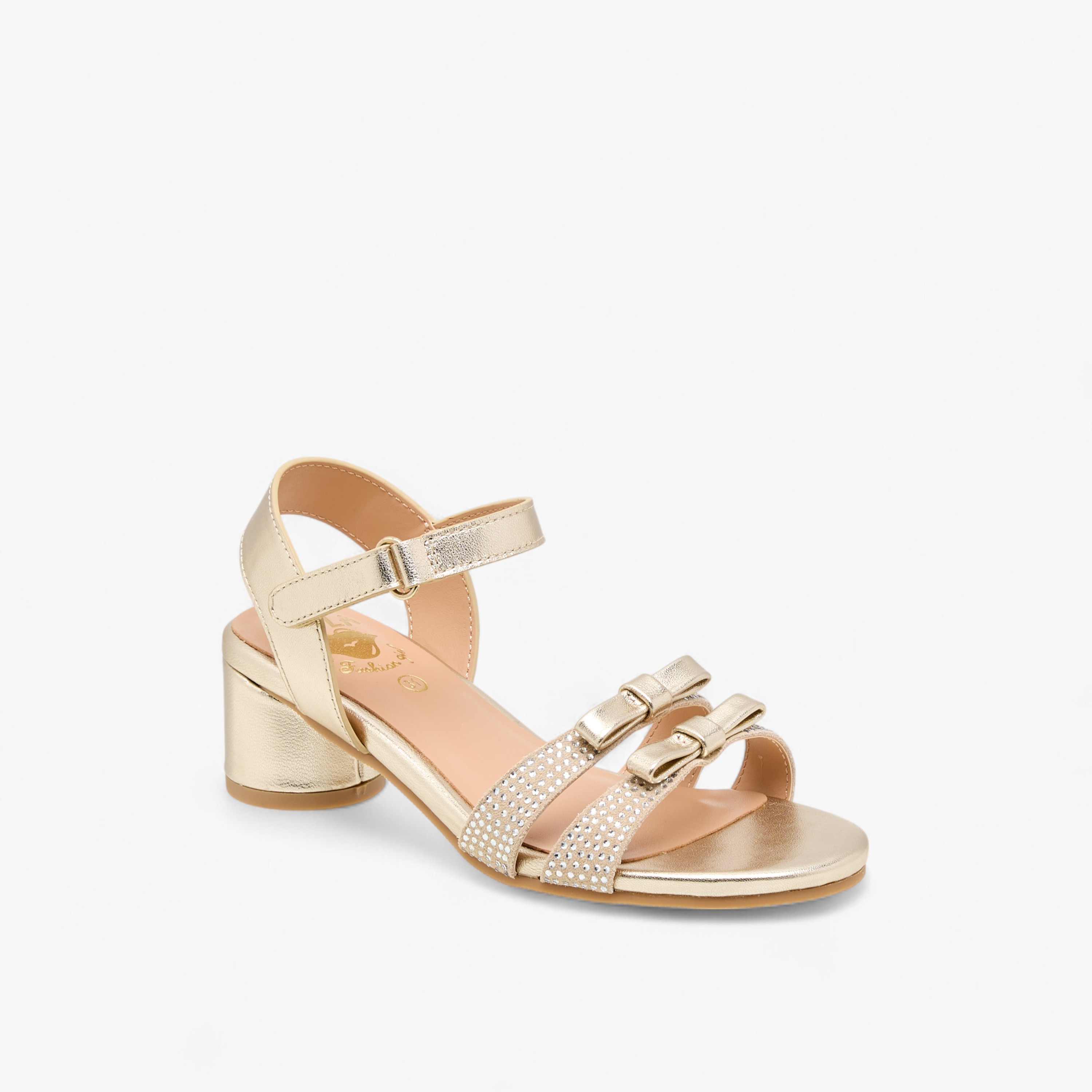 Pablosky Girls' Bow Detail Block Heeled Sandals with Hook and Loop Closure-girls-shoes-sandals-image-2
