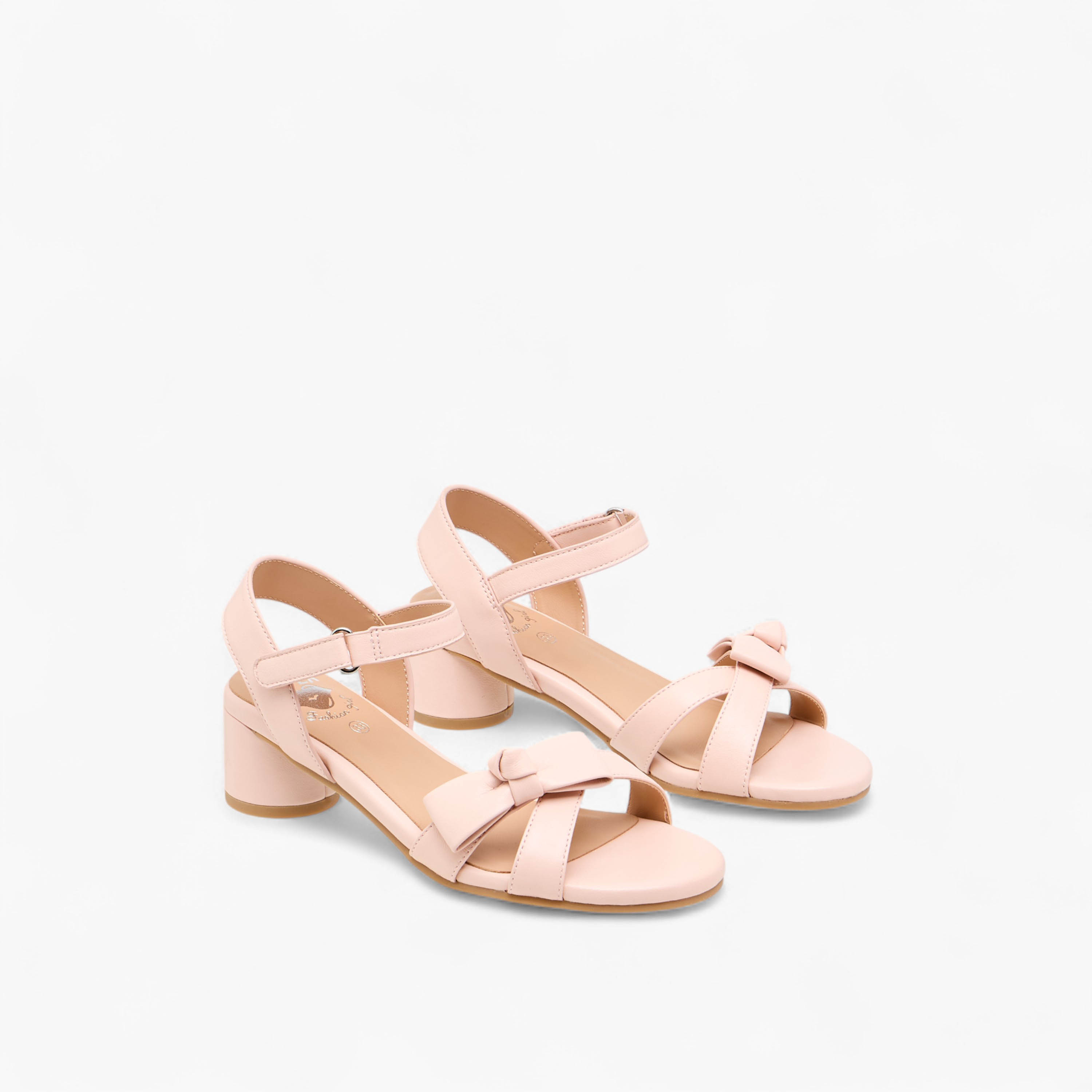 Pablosky Girls' Bow Detail Block Heeled Sandals with Hook and Loop Closure-girls-shoes-sandals-image-1