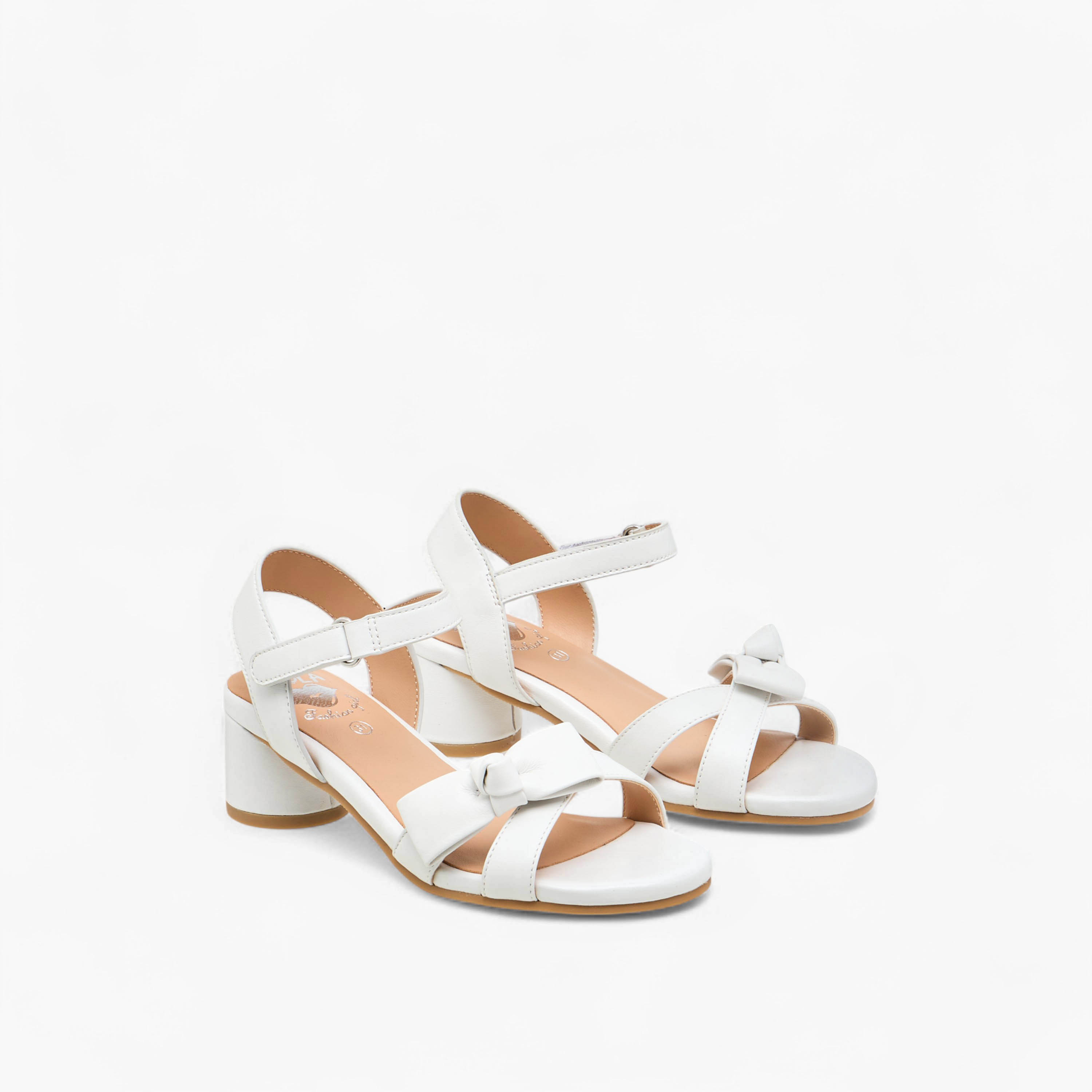Pablosky Girls' Bow Detail Block Heeled Sandals with Hook and Loop Closure-girls-shoes-sandals-image-1