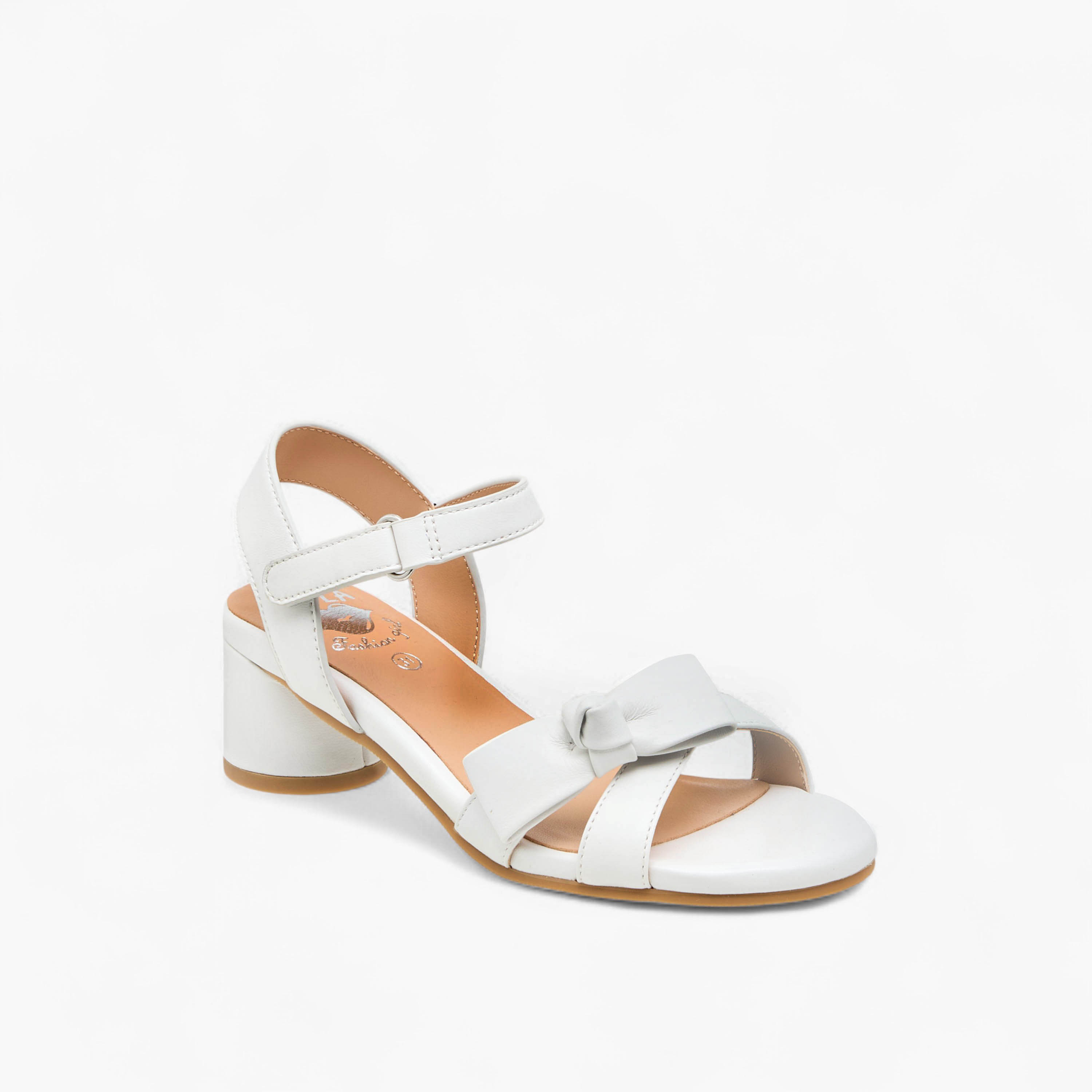 Pablosky Girls' Bow Detail Block Heeled Sandals with Hook and Loop Closure-girls-shoes-sandals-image-2