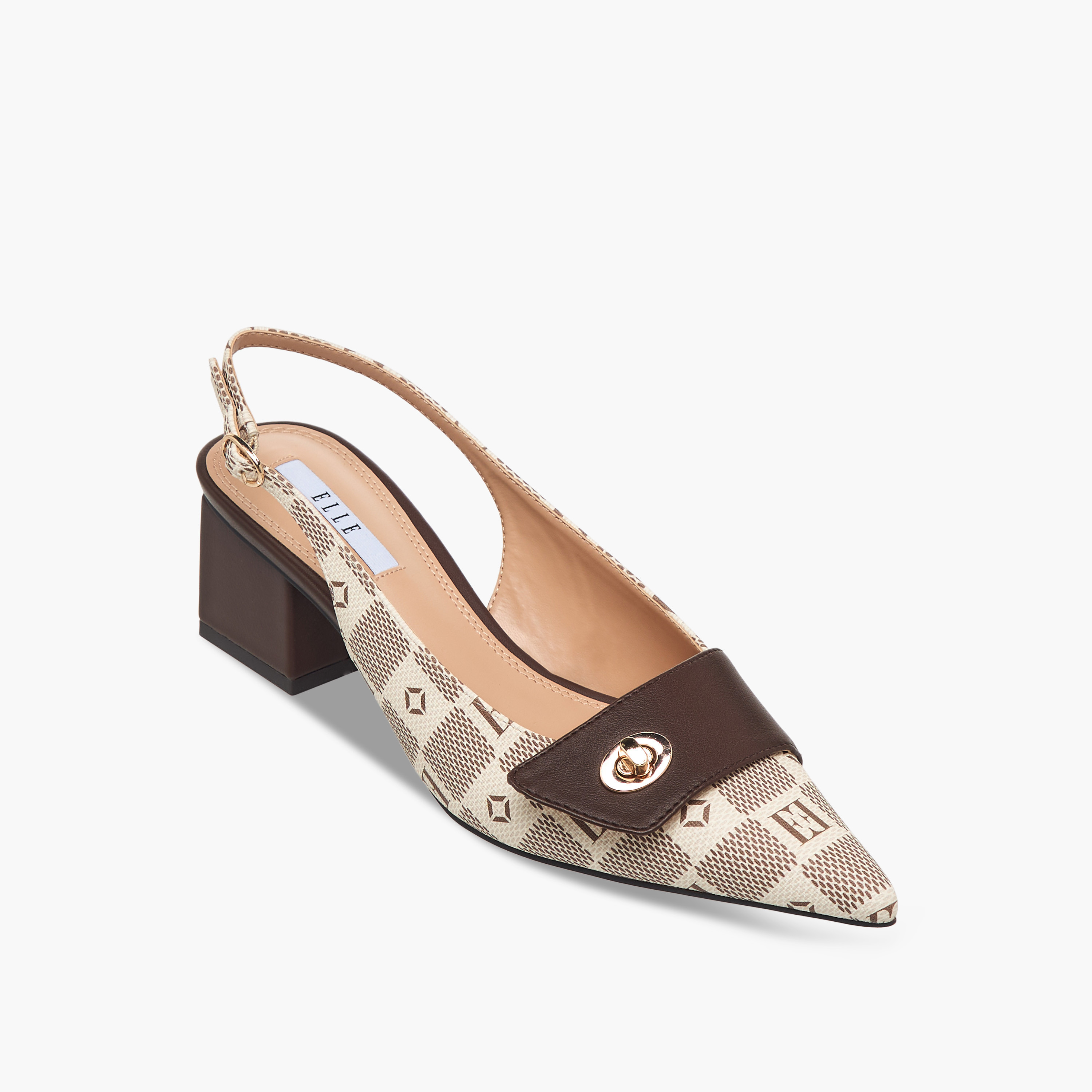 Elle Women's Damier Monogram Print Shoes with Block Heels-women-shoes-sandals-heeled-image-3