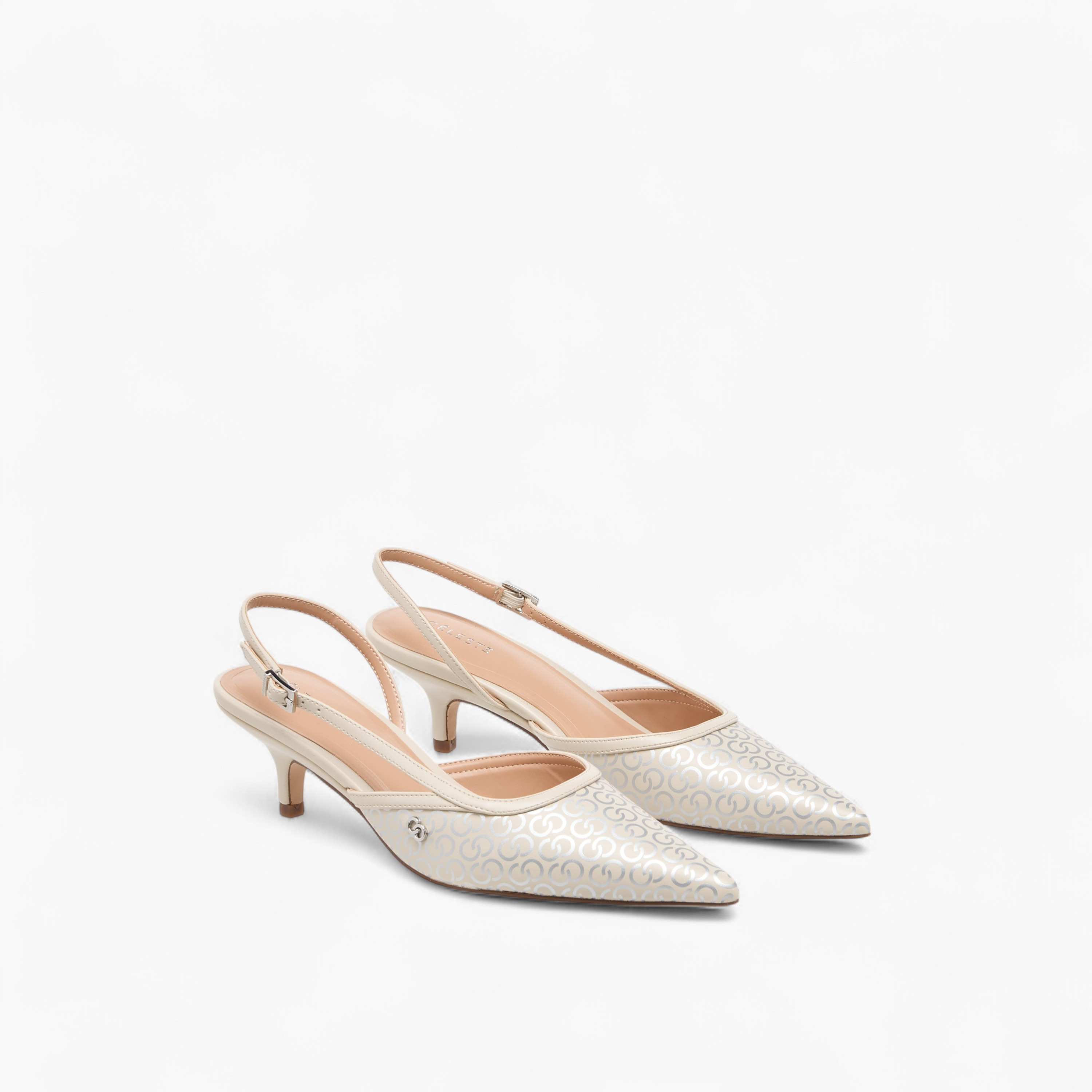 Celeste Women's Monogram Print Kitten Heel Shoes with Buckle Closure-women-shoes-heels-image-1