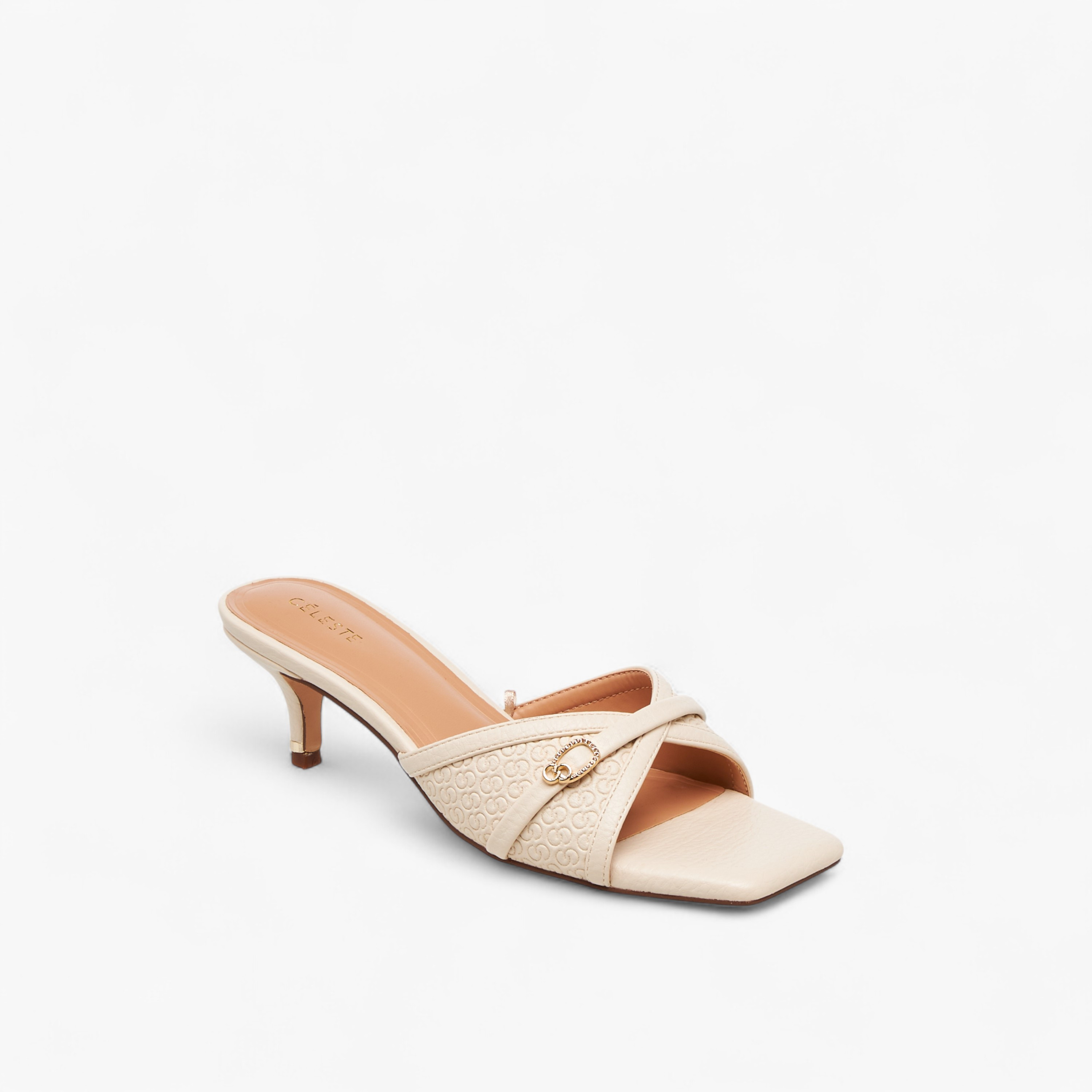 Celeste Women's Monogram Embossed Slip-On Sandals with Kitten Heels-women-shoes-sandals-heeled-image-2