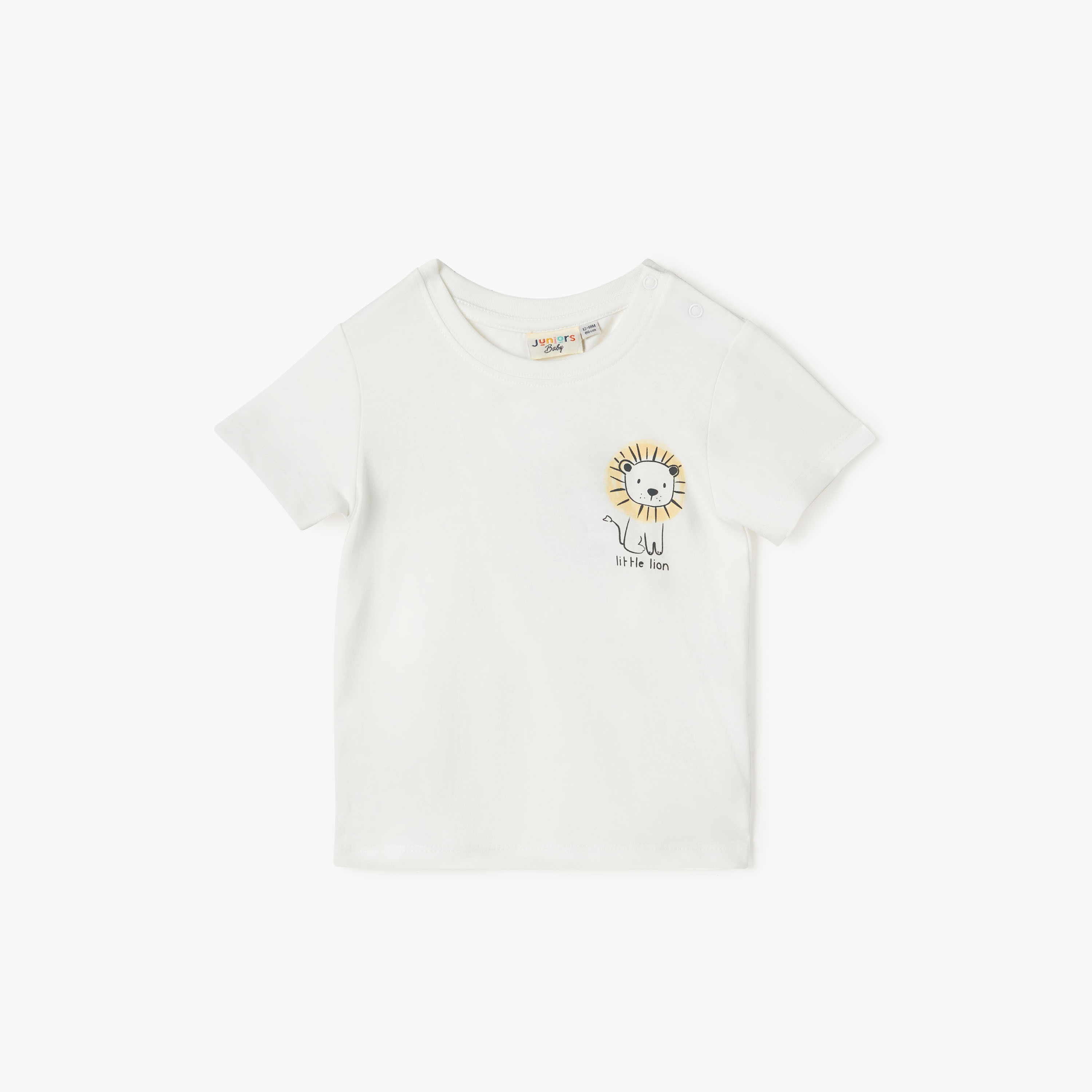 Juniors Lion Print T-shirt with Short Sleeves and Button Closure-baby-boys-clothing-tshirtsandpolos-image-1