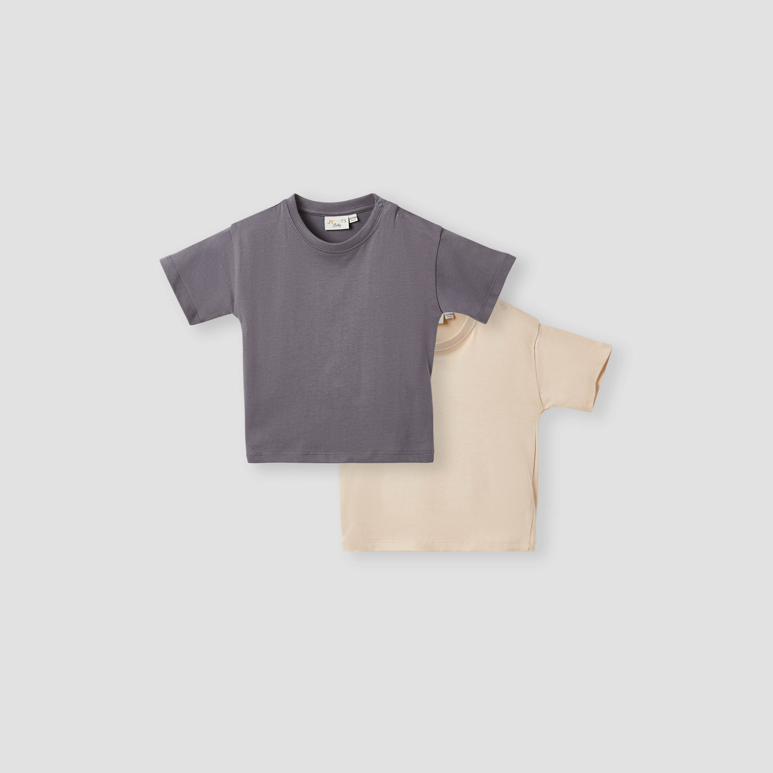 Juniors Solid T-shirt with Short Sleeves and Button Closure - Set of 2-baby-boys-clothing-tshirtsandpolos-image-1