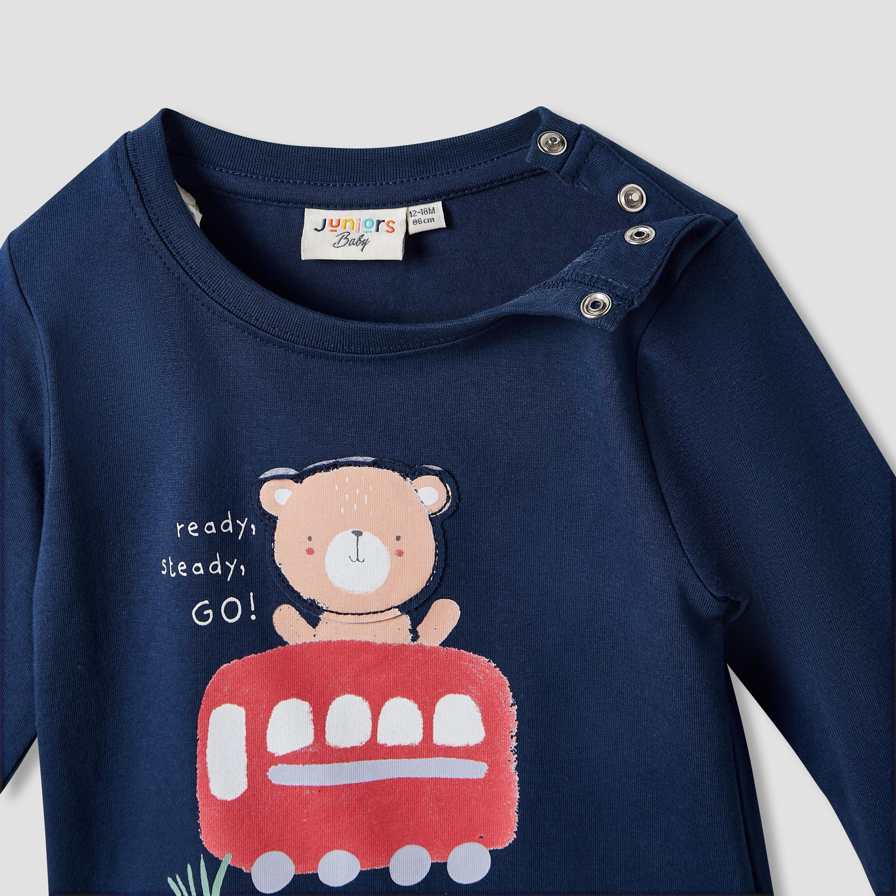 Juniors Teddy Bear Print T-shirt with Long Sleeves - Set of 3-baby-boys-clothing-tshirtsandpolos-image-5