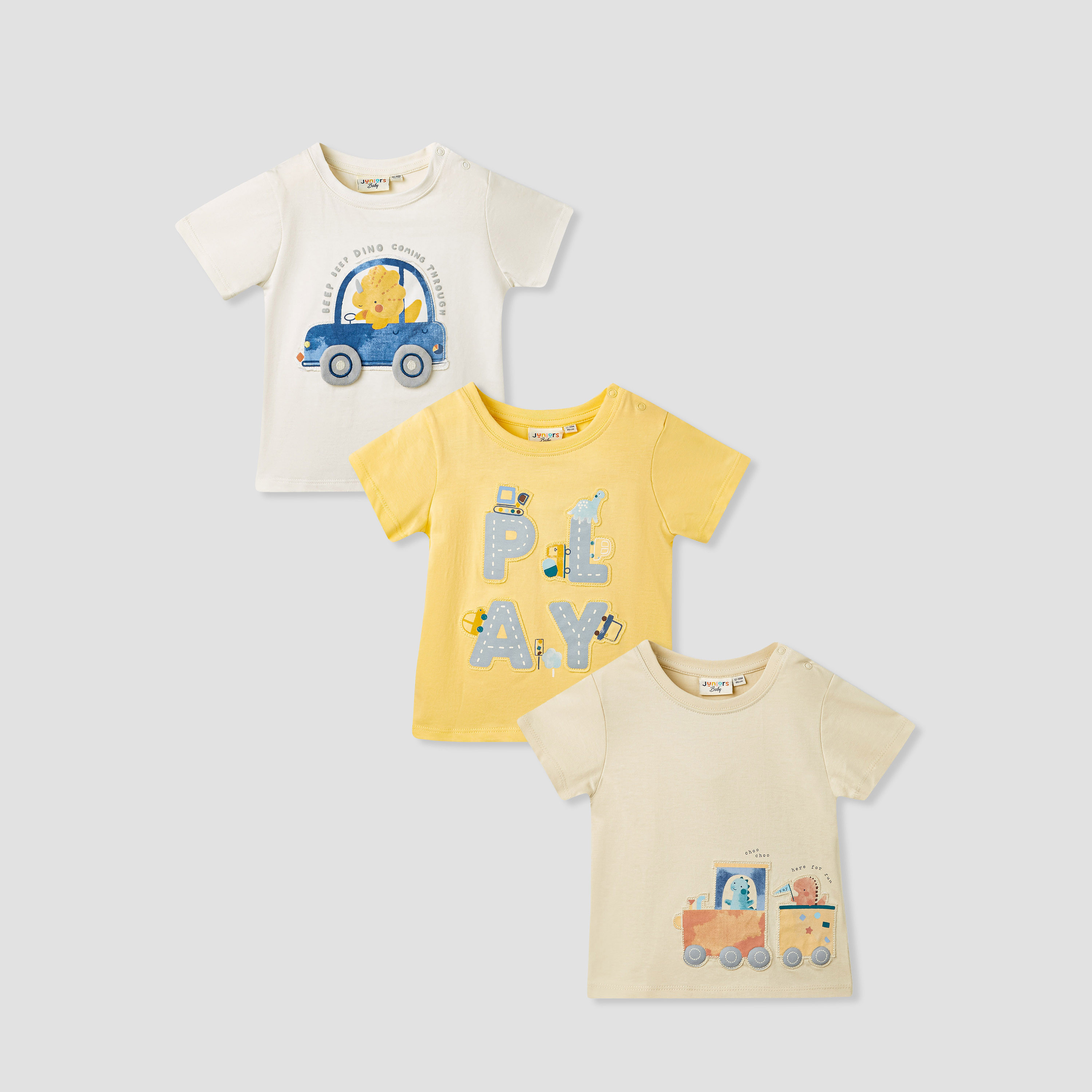تيشيرت بأكمام قصيرة وطبعات من جونيورز - طقم من 3 قطع-baby-boys-clothing-multipacks-image-1