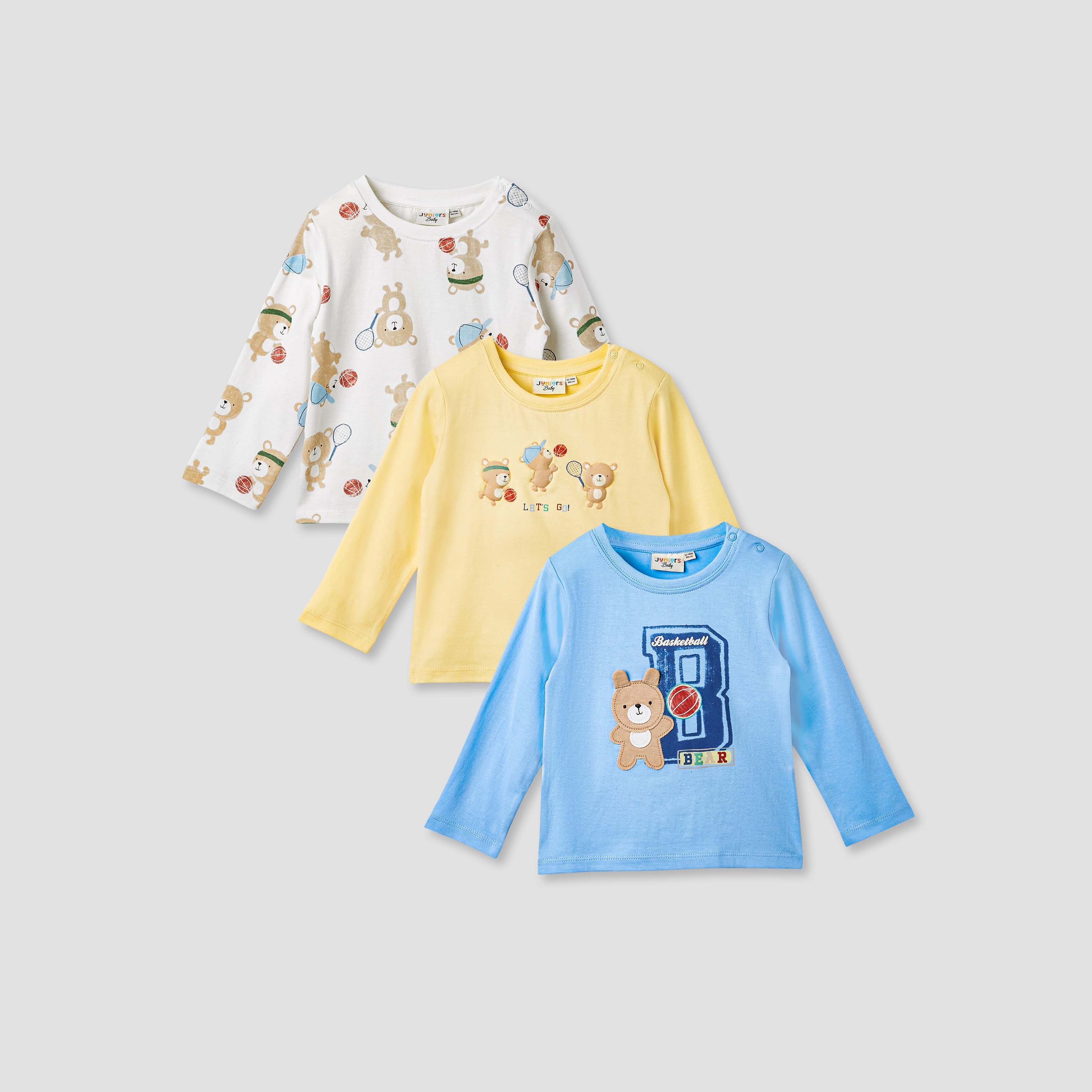 Juniors Printed T-shirt with Long Sleeves - Set of 3-boys-clothing-multipacks-image-1