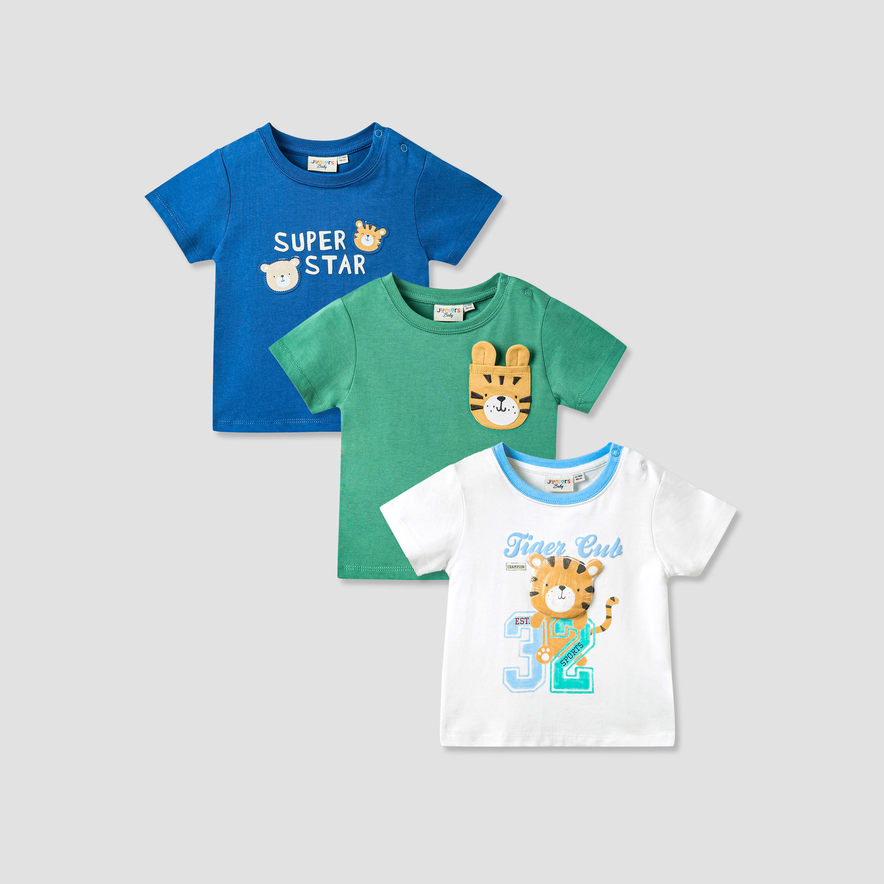 Juniors Tiger Applique T-shirt with Short Sleeves - Set of 3-boys-clothing-multipacks-image-1