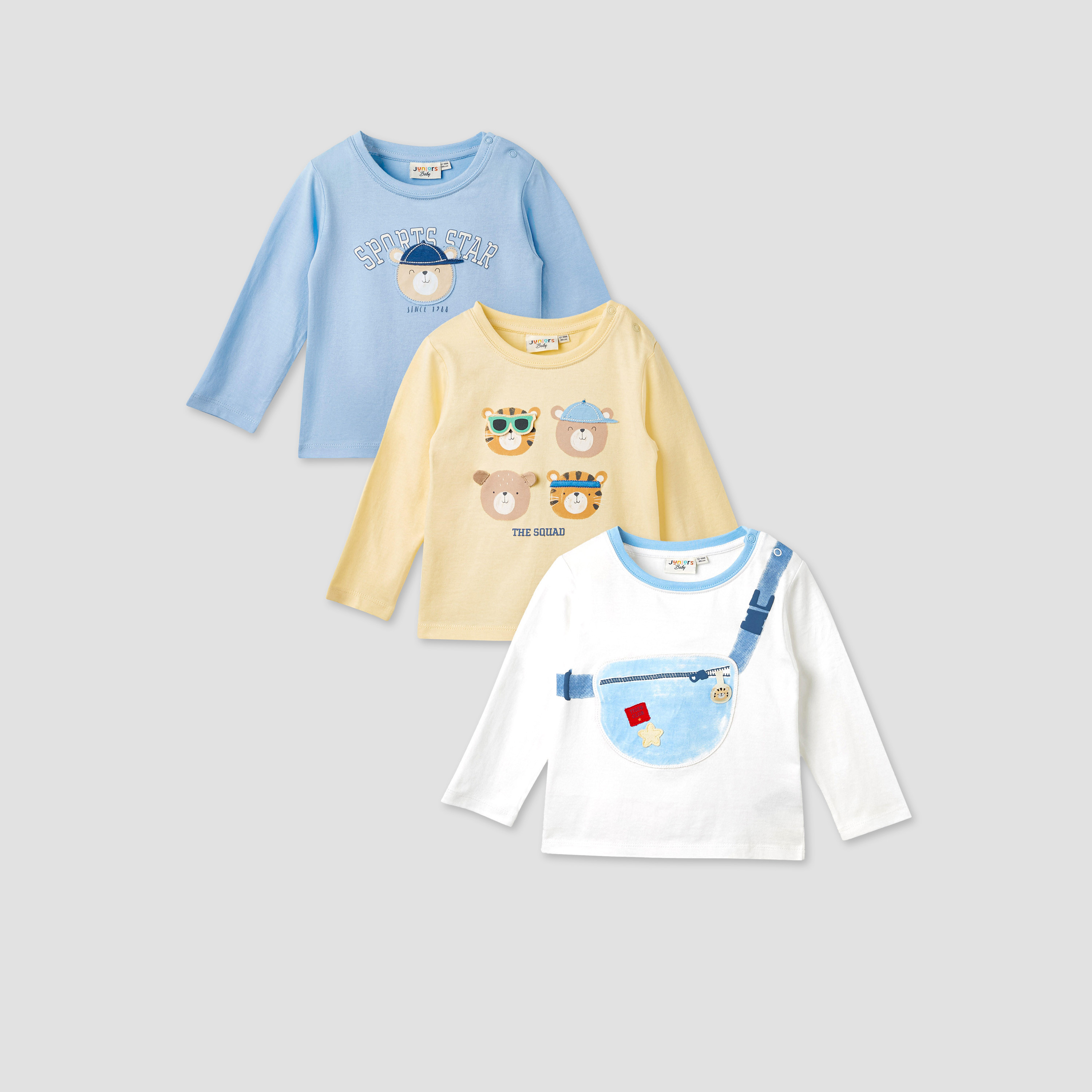 Juniors Printed T-shirt with Long Sleeves - Set of 3-boys-clothing-multipacks-image-1