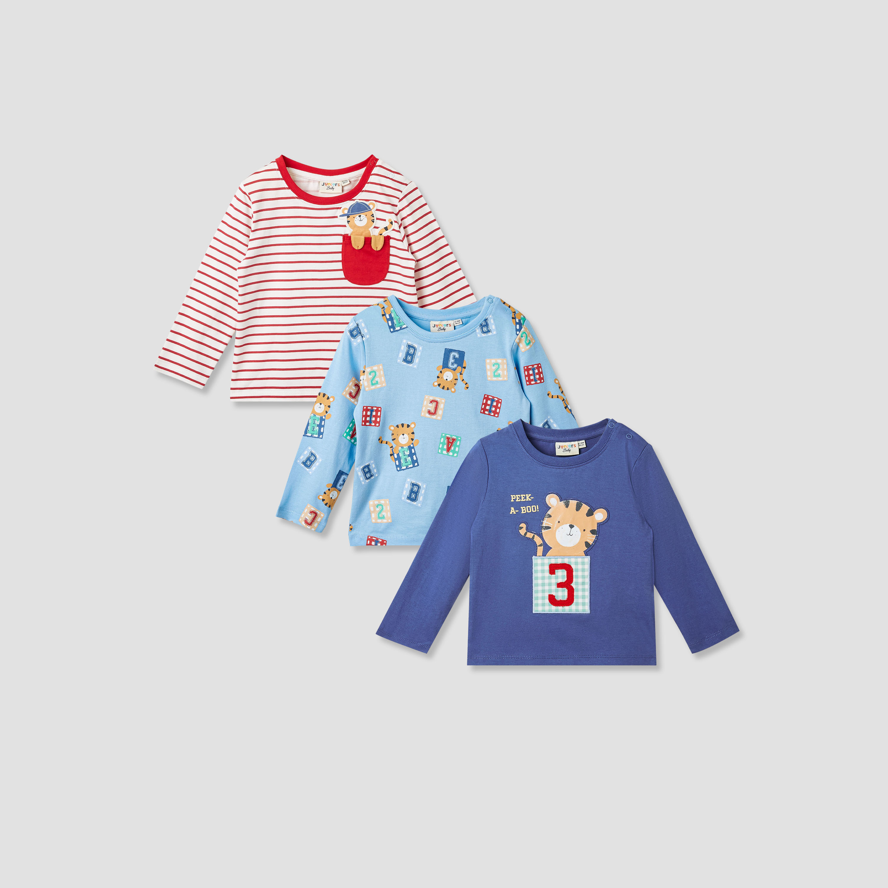 Juniors Printed T-shirt with Long Sleeves - Set of 3-boys-clothing-multipacks-image-1