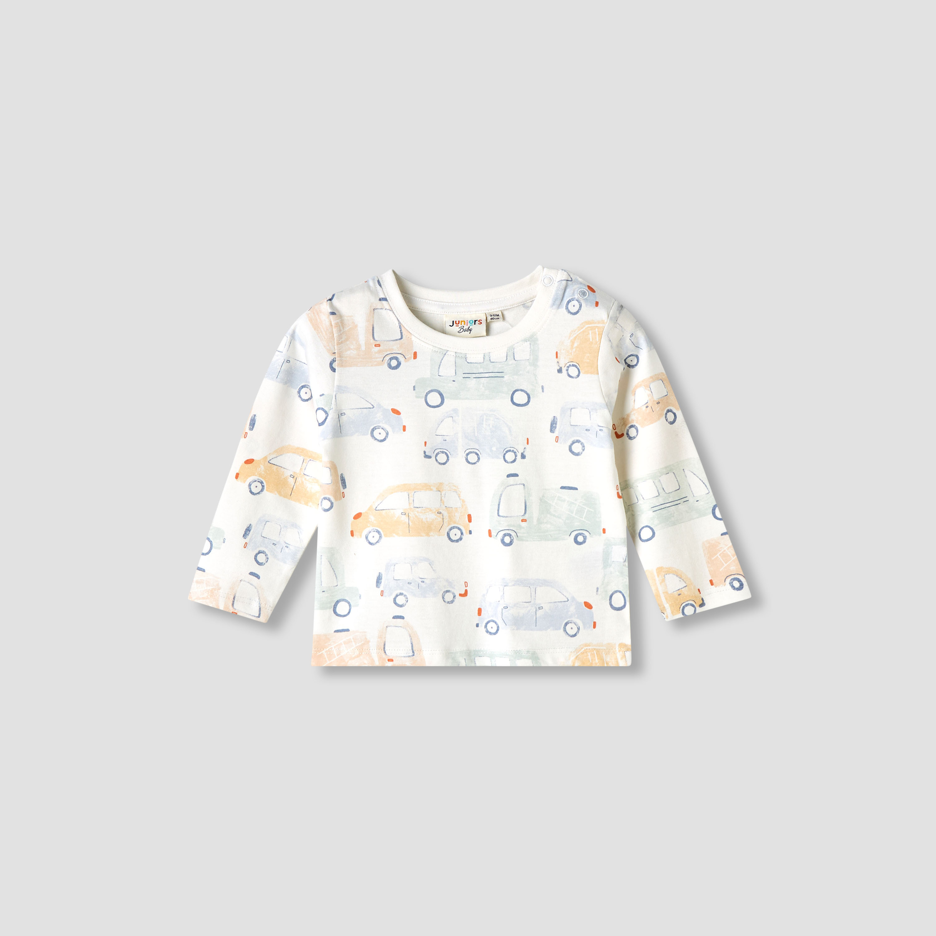 Juniors Car Print Crew Neck T-shirt with Long Sleeves-baby-boys-clothing-tshirtsandpolos-image-1