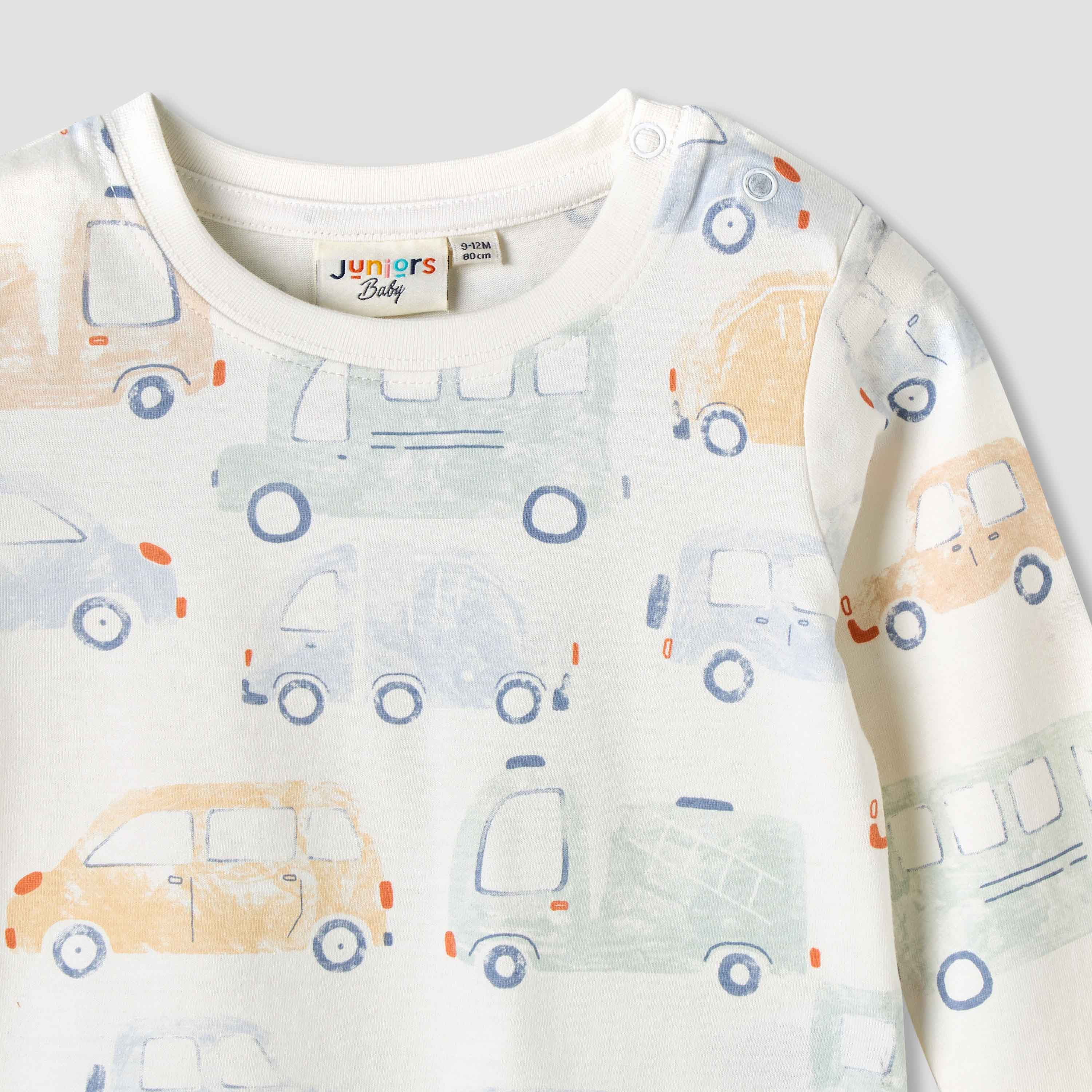 Juniors Car Print Crew Neck T-shirt with Long Sleeves-baby-boys-clothing-tshirtsandpolos-image-3