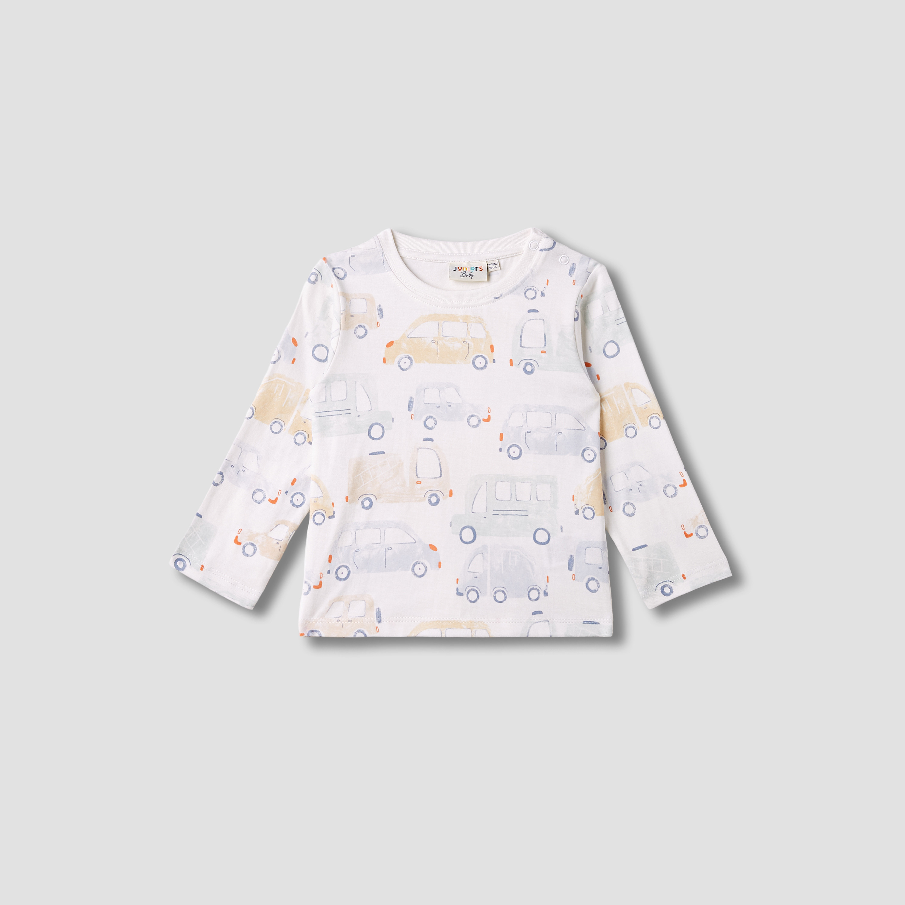 Juniors Car Print Crew Neck T-shirt with Long Sleeves-baby-boys-clothing-tshirtsandpolos-image-1