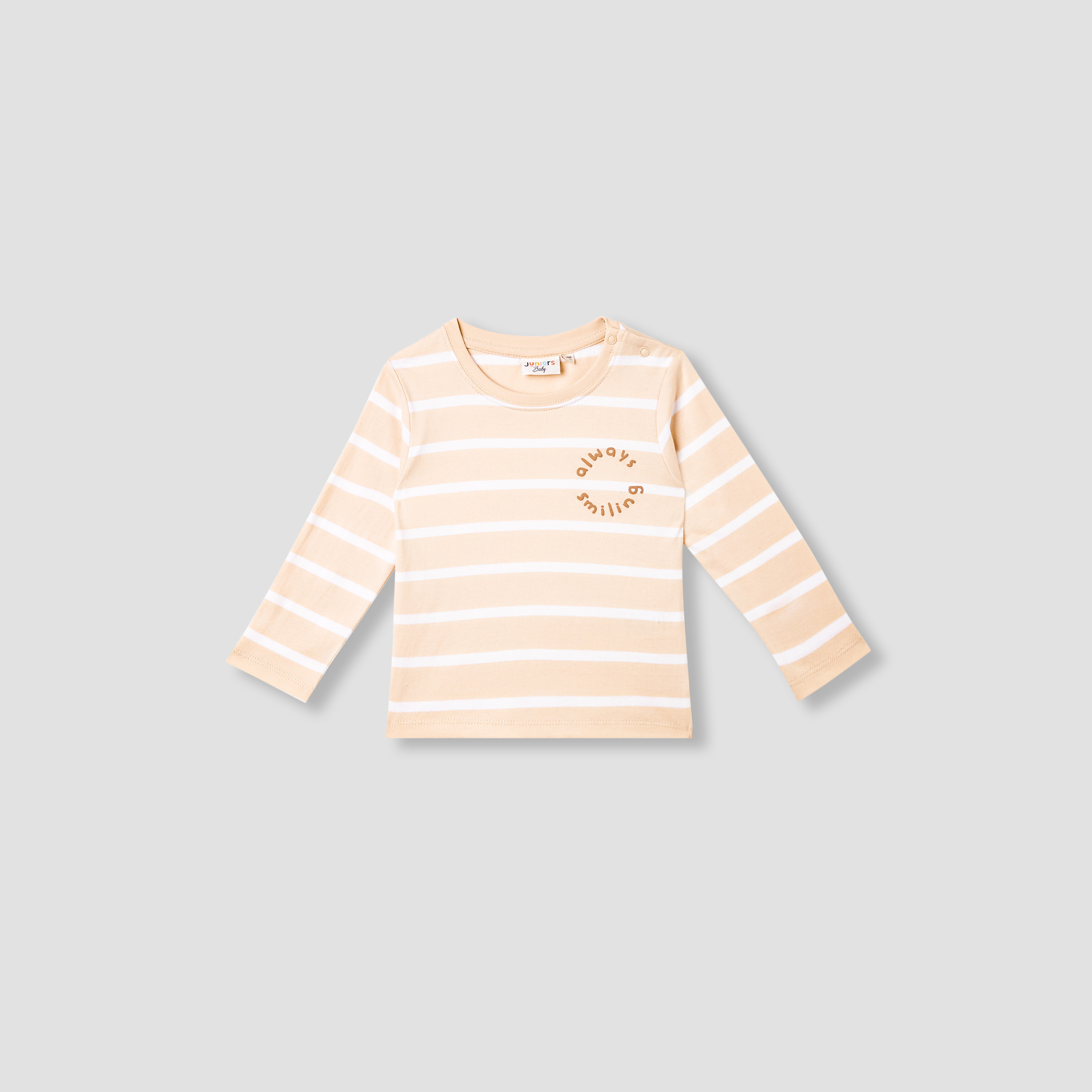 Juniors Striped Slogan Print T-Shirt with Long Sleeves-baby-boys-clothing-tshirtsandpolos-image-1