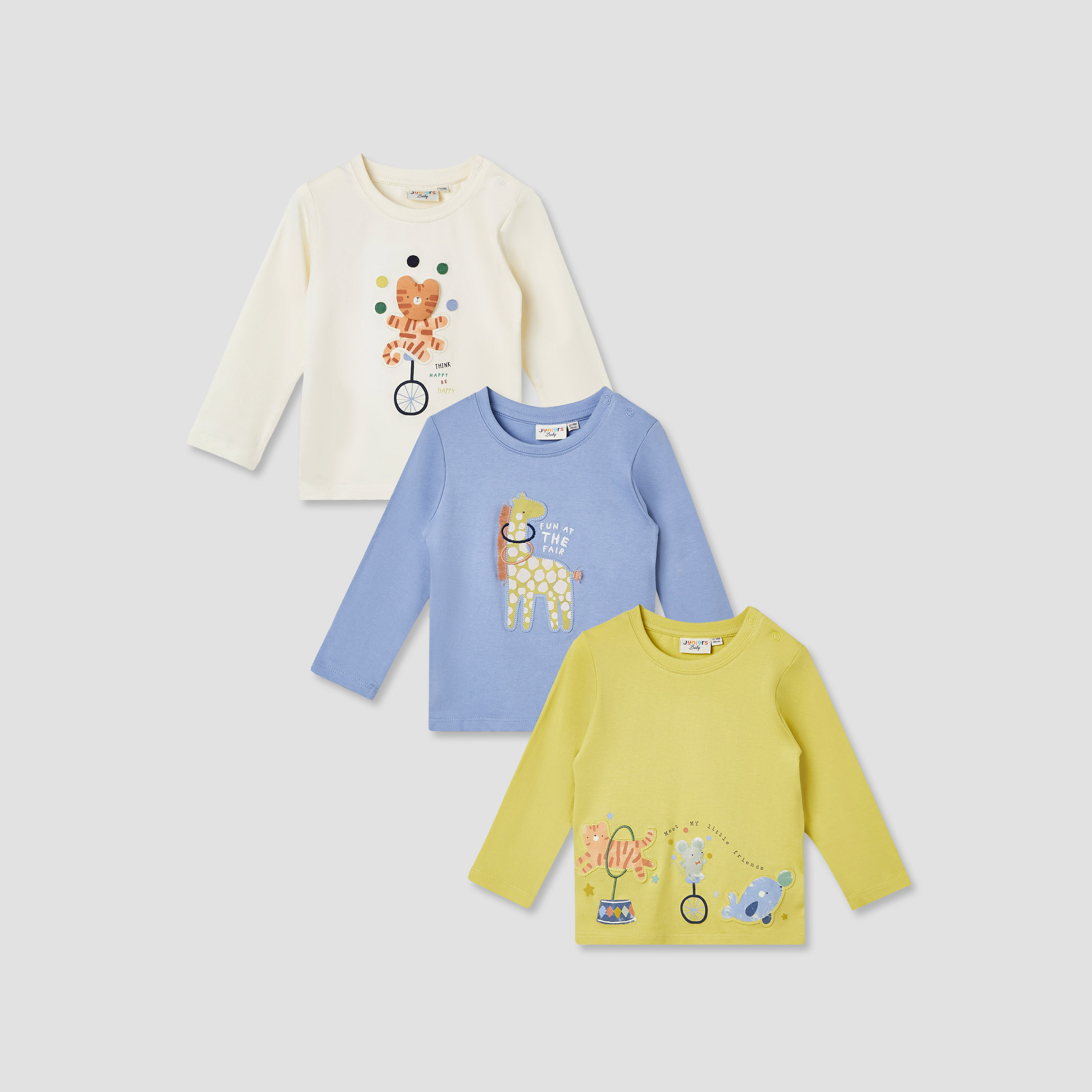 Buy Juniors Animal Applique T-shirt with Long Sleeves - Set of 3 Online |  Babyshop Bahrain, image size:3000x3000