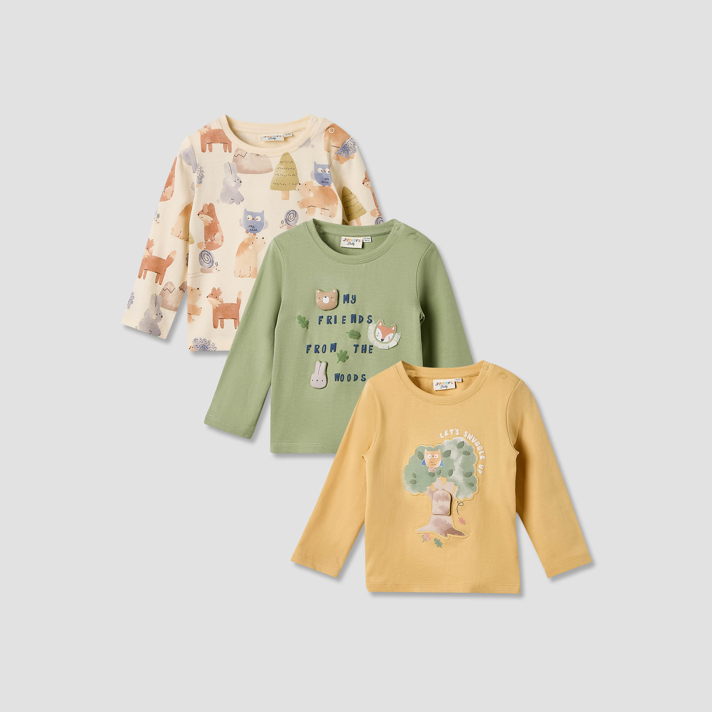 Juniors Boys Crew Neck T-shirt with Animal Print - Cotton - Long Sleeves - Set of 3-baby-boys-clothing-tshirtsandpolos-image-1