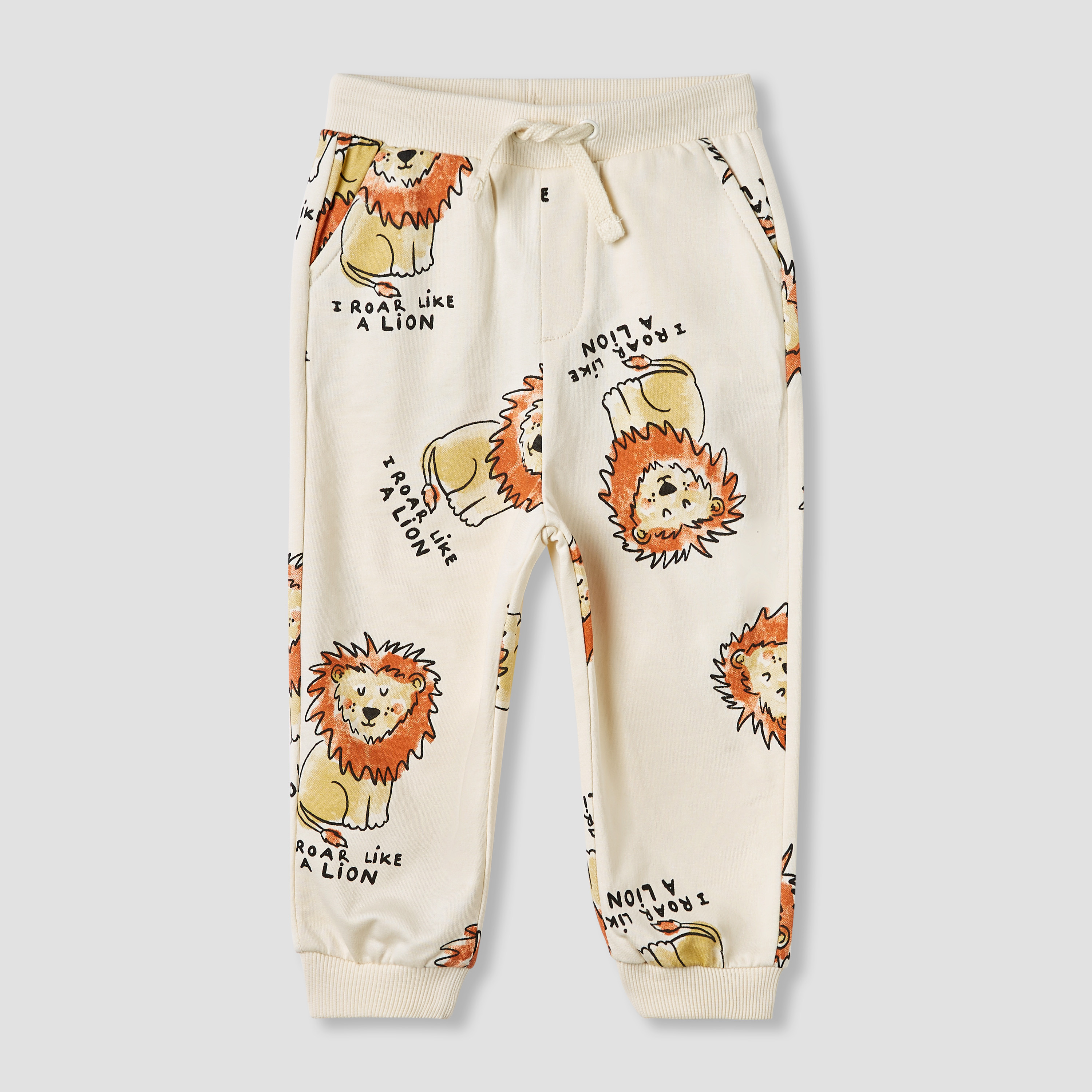 Juniors Lion Print Joggers with Pockets-baby-boys-clothing-bottoms-joggersandtrackpants-image-1