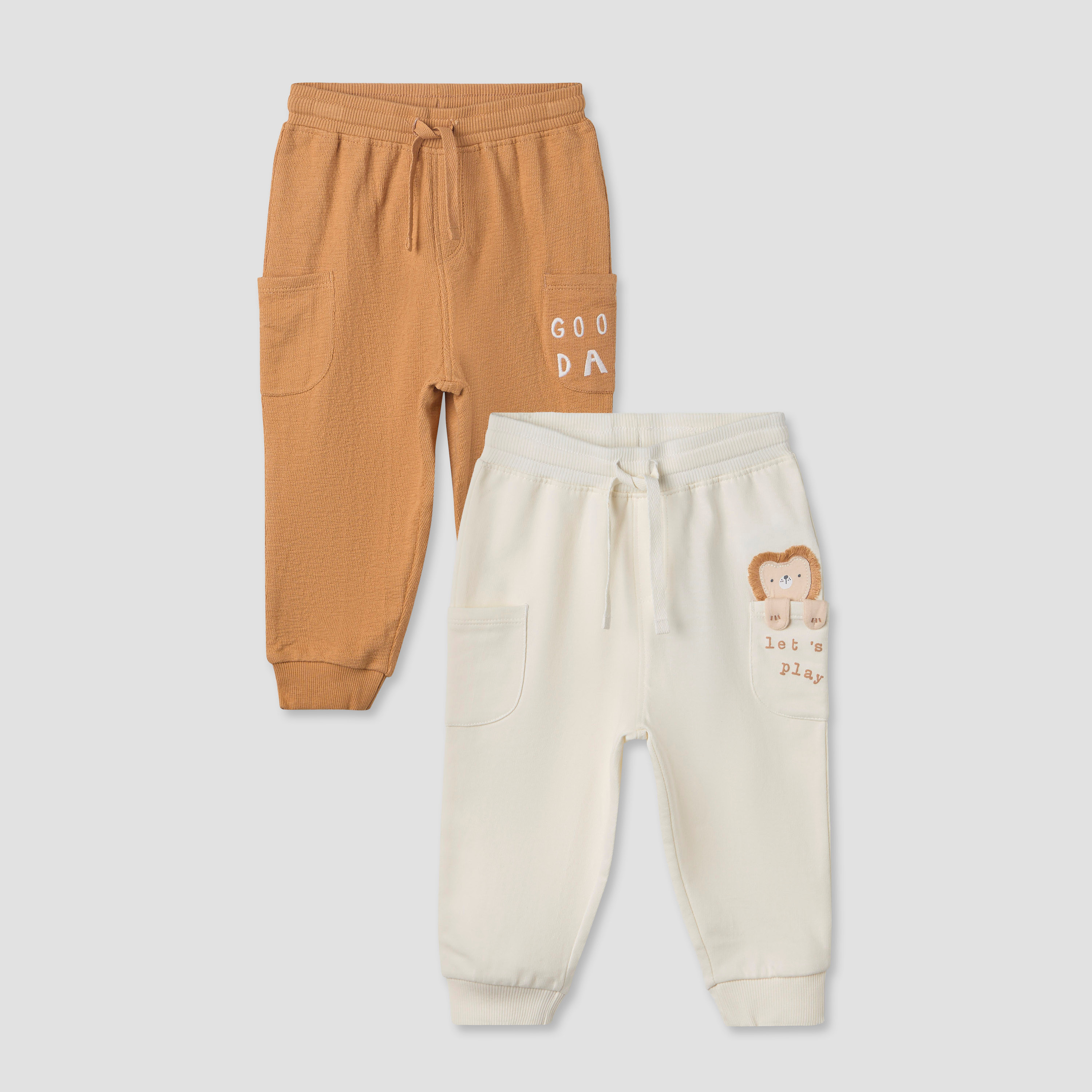 Juniors Embroidered Joggers with Pockets - Set of 2-baby-boys-clothing-bottoms-joggersandtrackpants-image-1